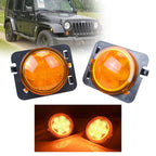 Pair Front Fender LED Side Marker Light Amber for Jeep Wrangler JK (2007–2018)
