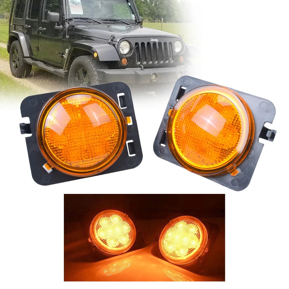 Pair Front Fender LED Side Marker Light Amber for Jeep Wrangler JK (2007–2018)