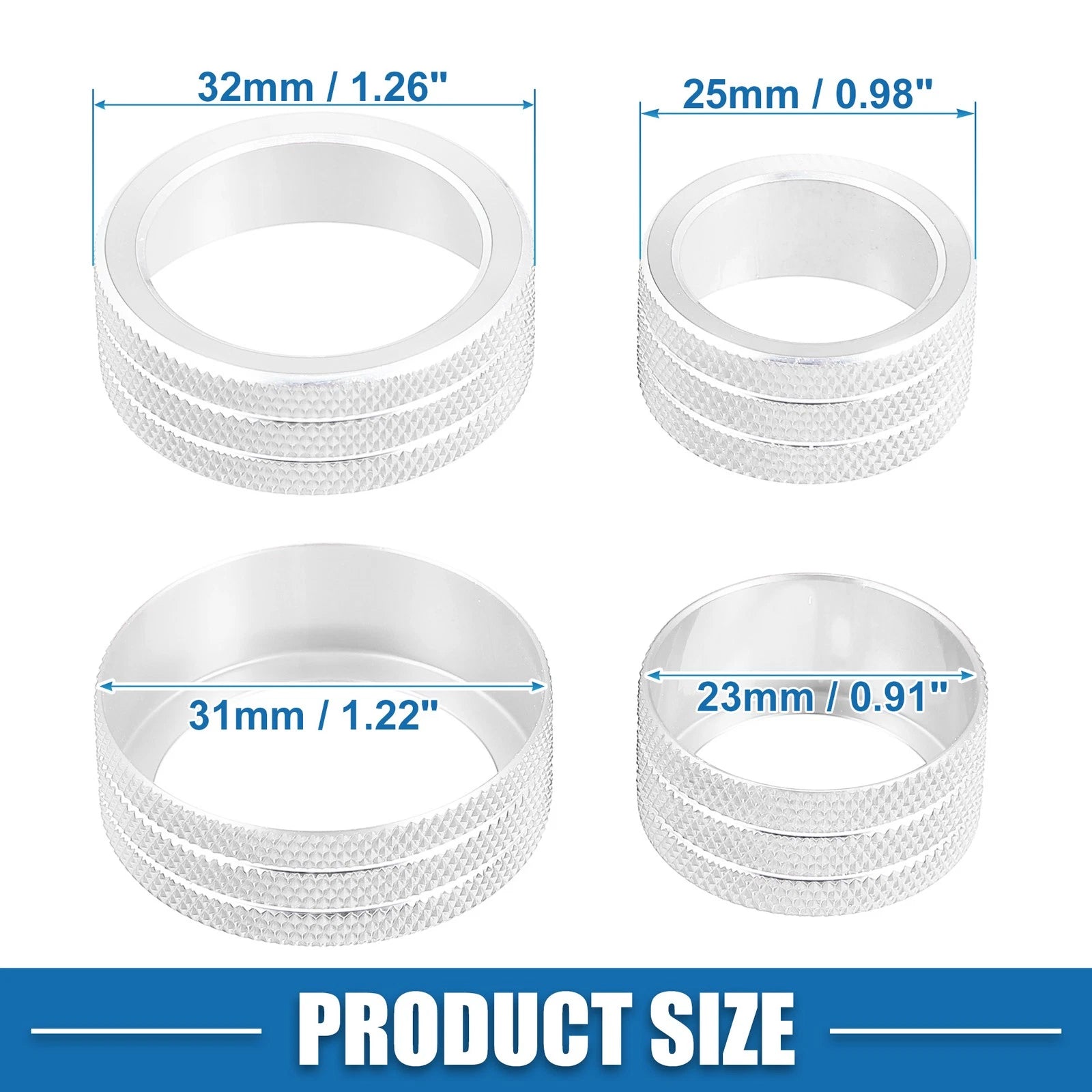Set of 3 AC Audio Volume Knob Ring Covers for Chevy Malibu (2017–2022) Silver Tone