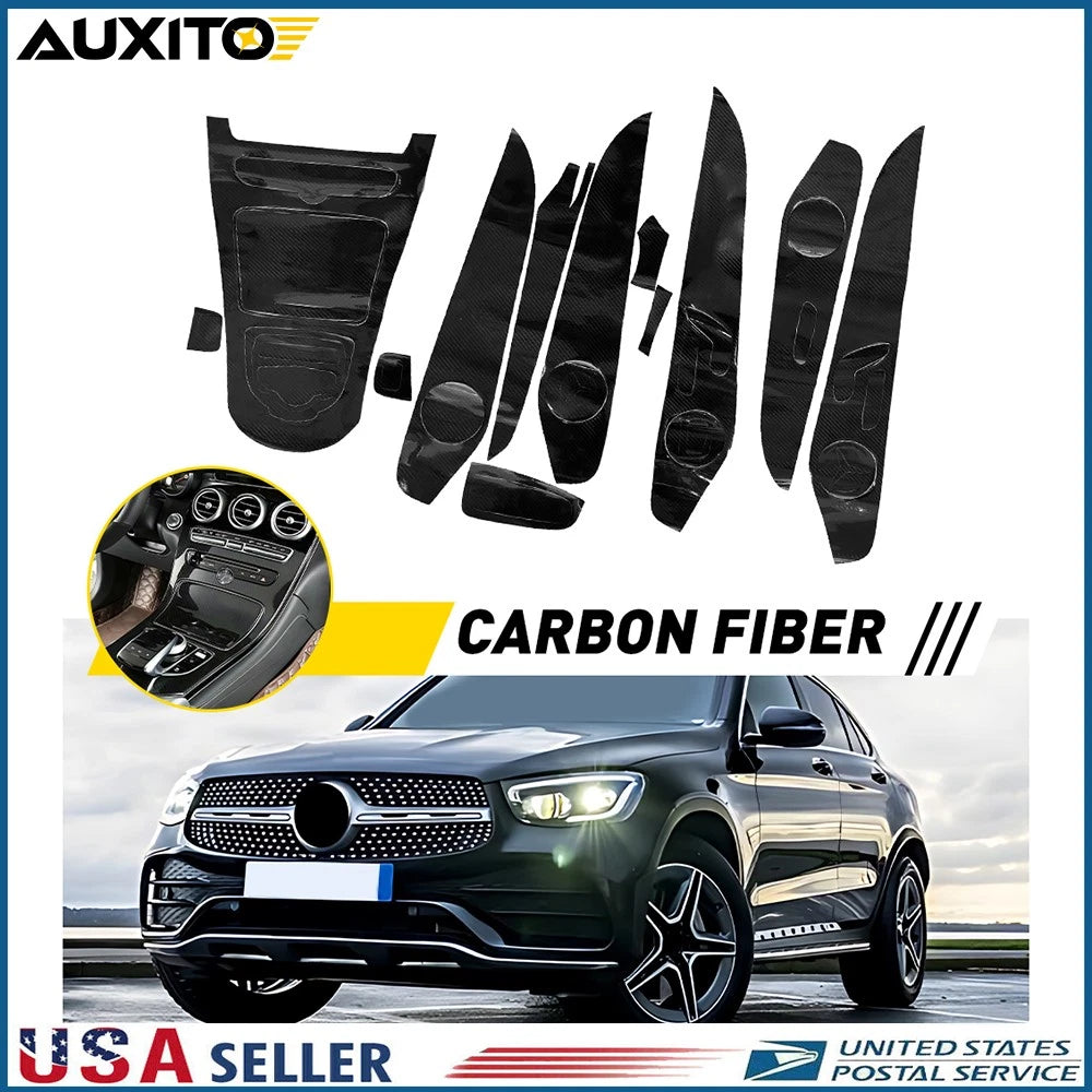 12Pcs Carbon Fiber Interior Decal Trim for Mercedes-Benz C-Class GLC (2015–2018)