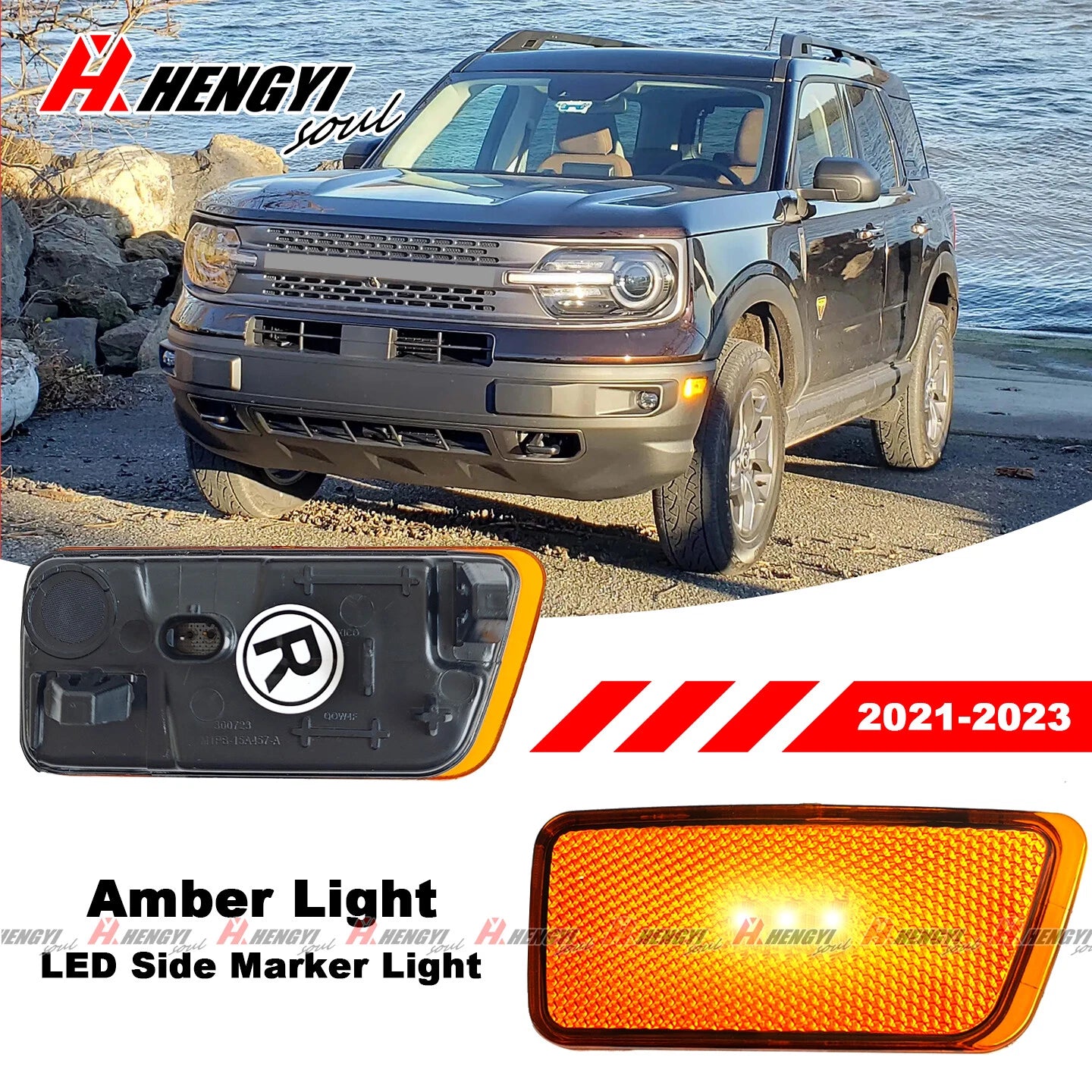 Pair of LED Amber Front Side Marker Light Lamps for Ford Bronco Sport (2021–2026)