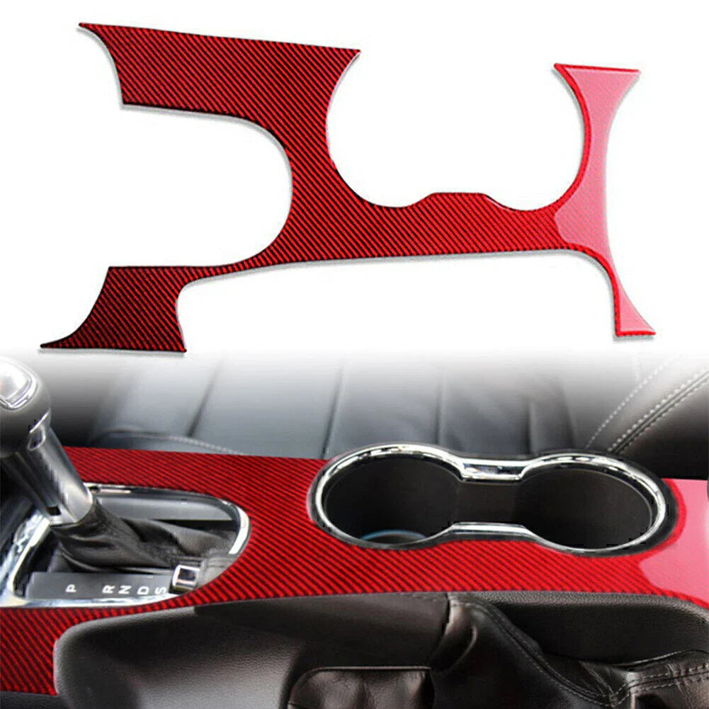 Red Carbon Fiber Gear Shift Panel Cover Trim for Ford Mustang (2015-2019)