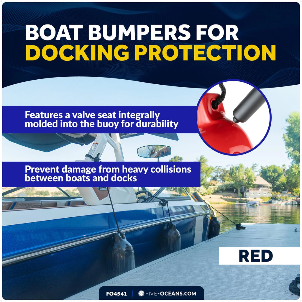 Set of 4 Boat Dock Fenders 6.5x23 Red Ribbed Marine Bumpers