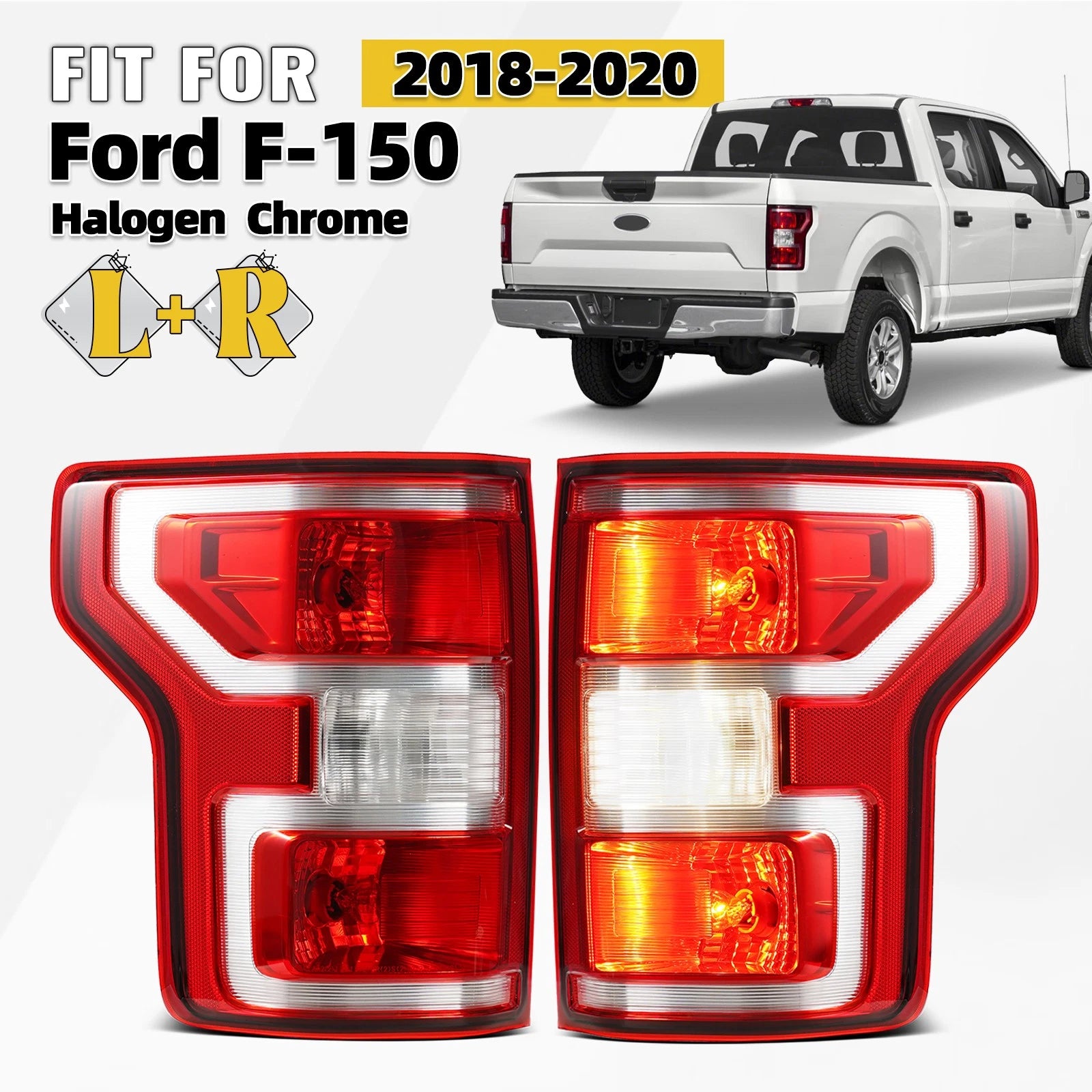 Pair Halogen Tail Light Lamps for Ford F-150 (2018–2020) w/ Bulb