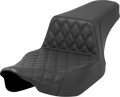 SADDLEMEN Step-Up Seat for Harley FL (Extended Reach, Black, Lattice Stitch)