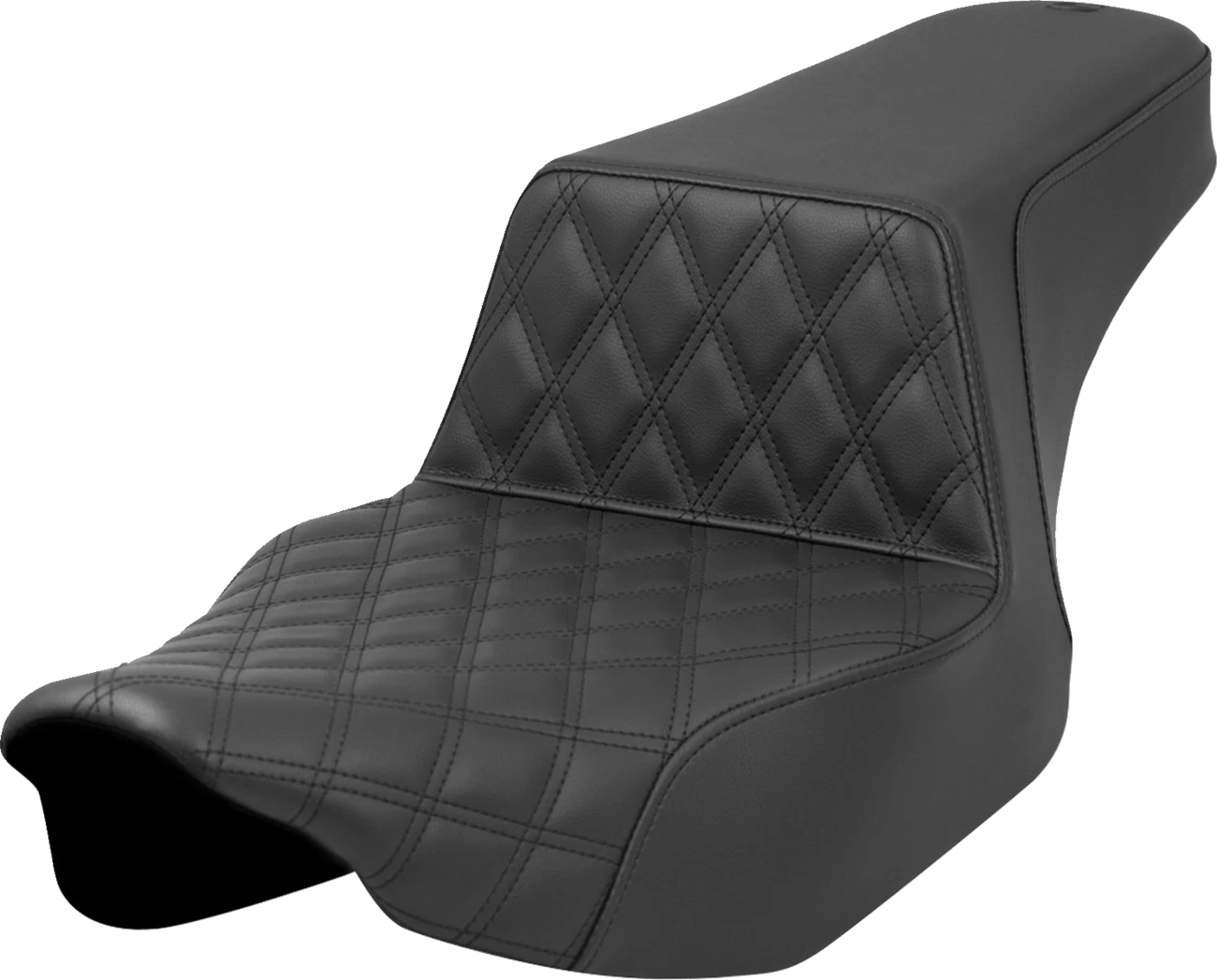 SADDLEMEN Step-Up Seat for Harley FL (Extended Reach, Black, Lattice Stitch)
