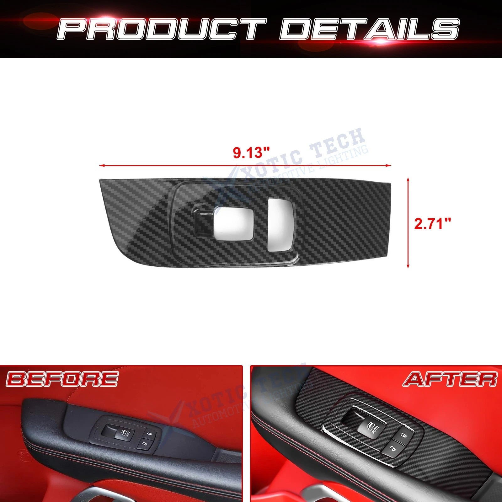 Carbon Fiber Look Door Window Lift Button Panel Trim for Dodge Challenger (2015-2023)