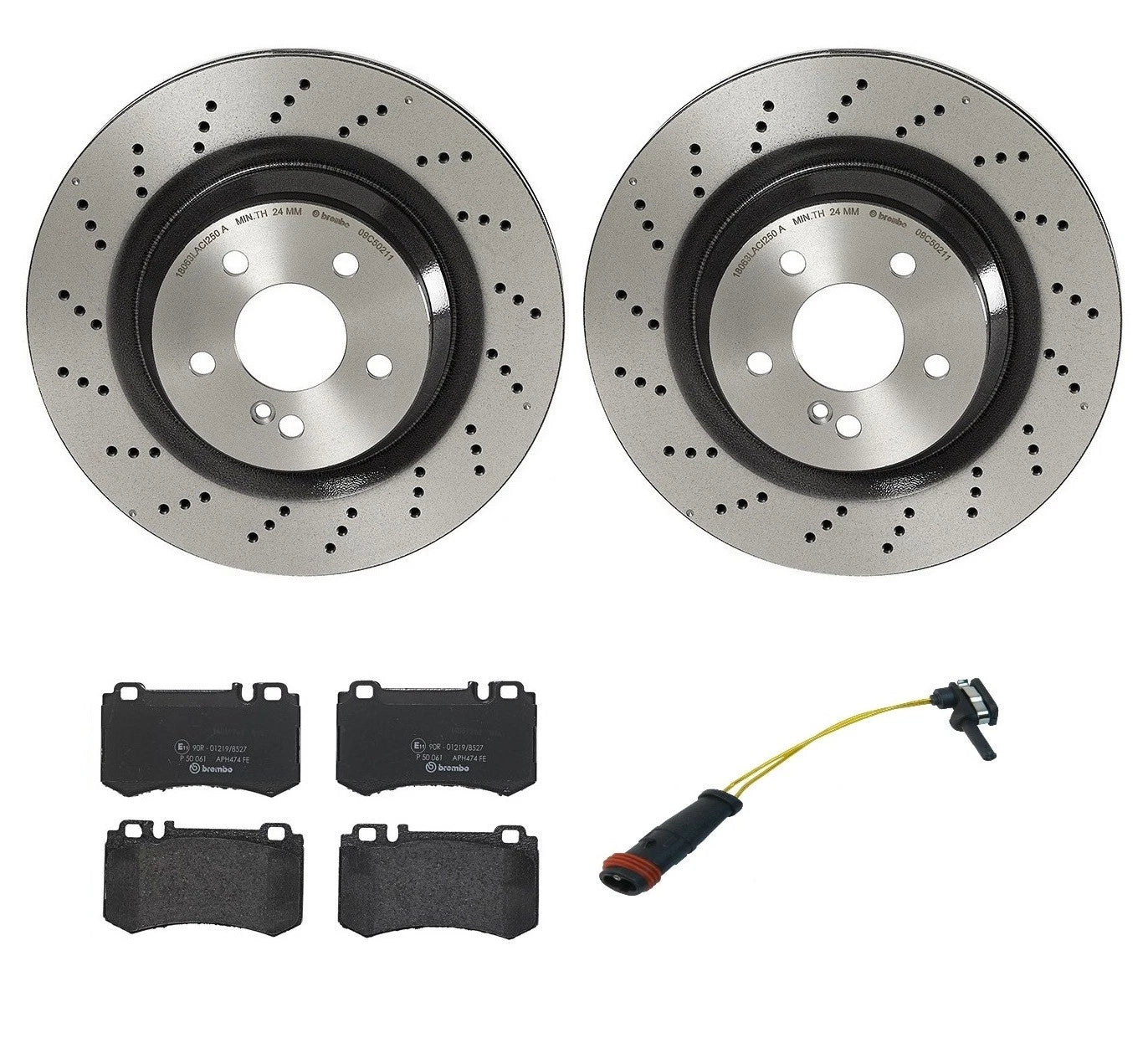 Brembo Rear Brake Kit X-Drilled Disc Rotors Low-Met Pads for MB W211 W219 (2003–2009)