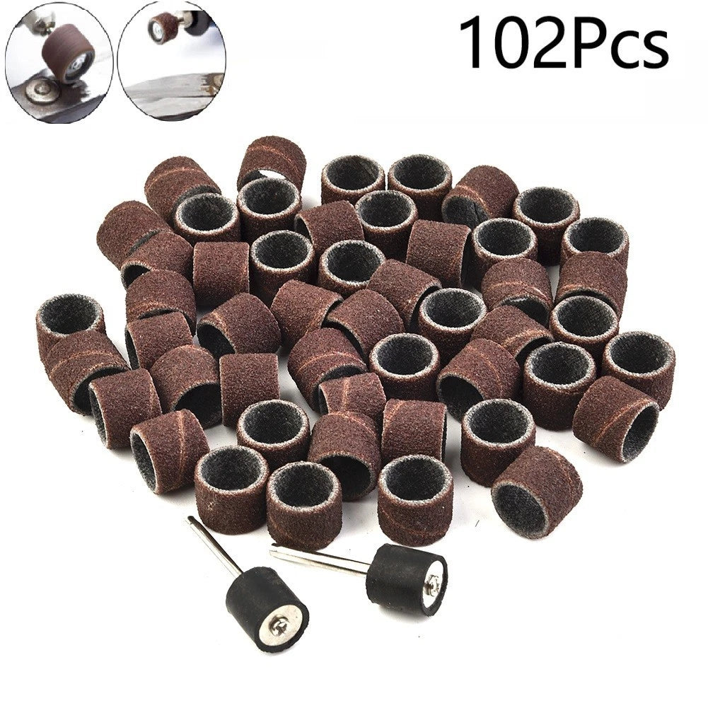 100Pcs 80 Grit Sanding Drum Bands with 2x Mandrels for Rotary Tool
