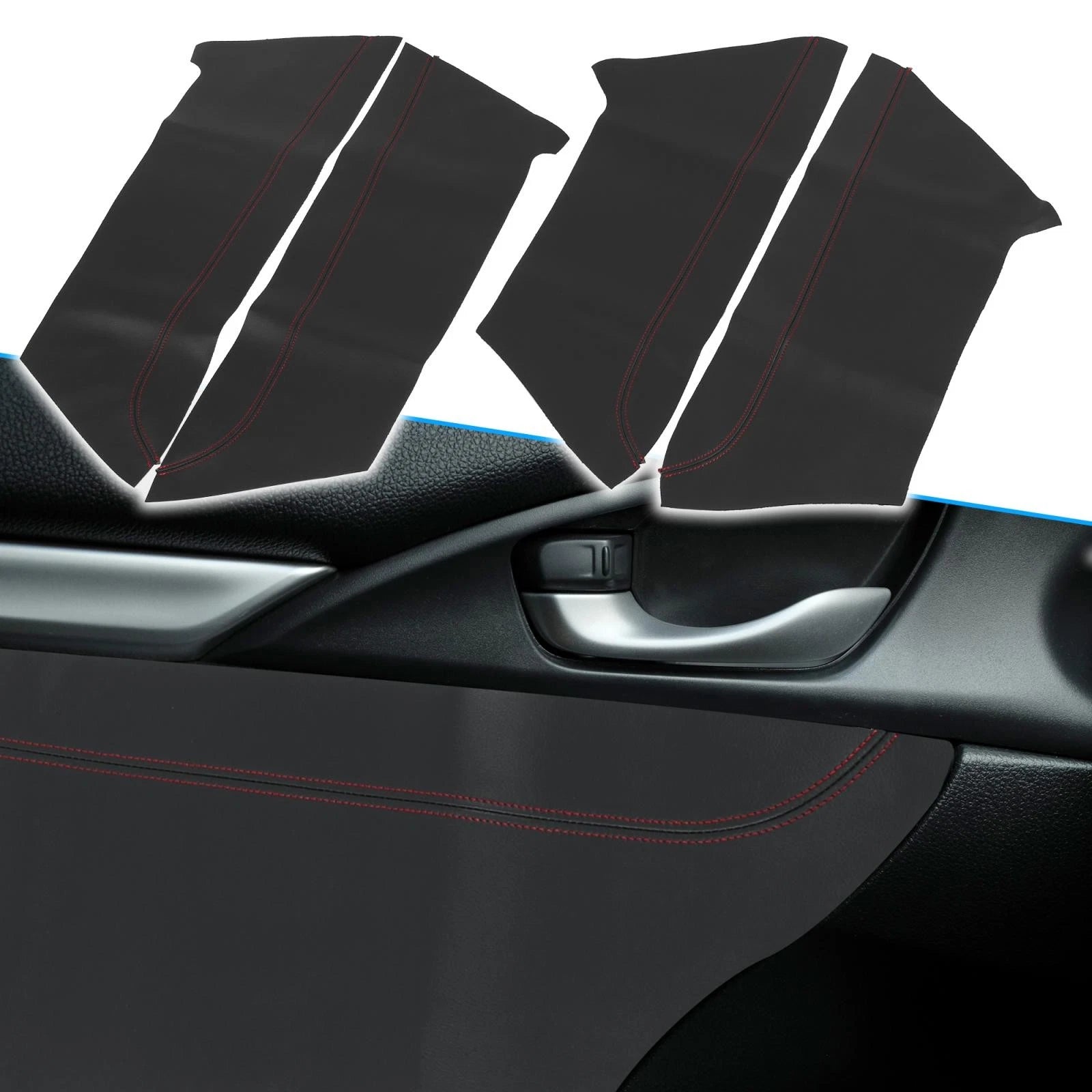 8Pcs Door Panel Armrest Cover for Honda Civic (2016–2020) Black Red Line
