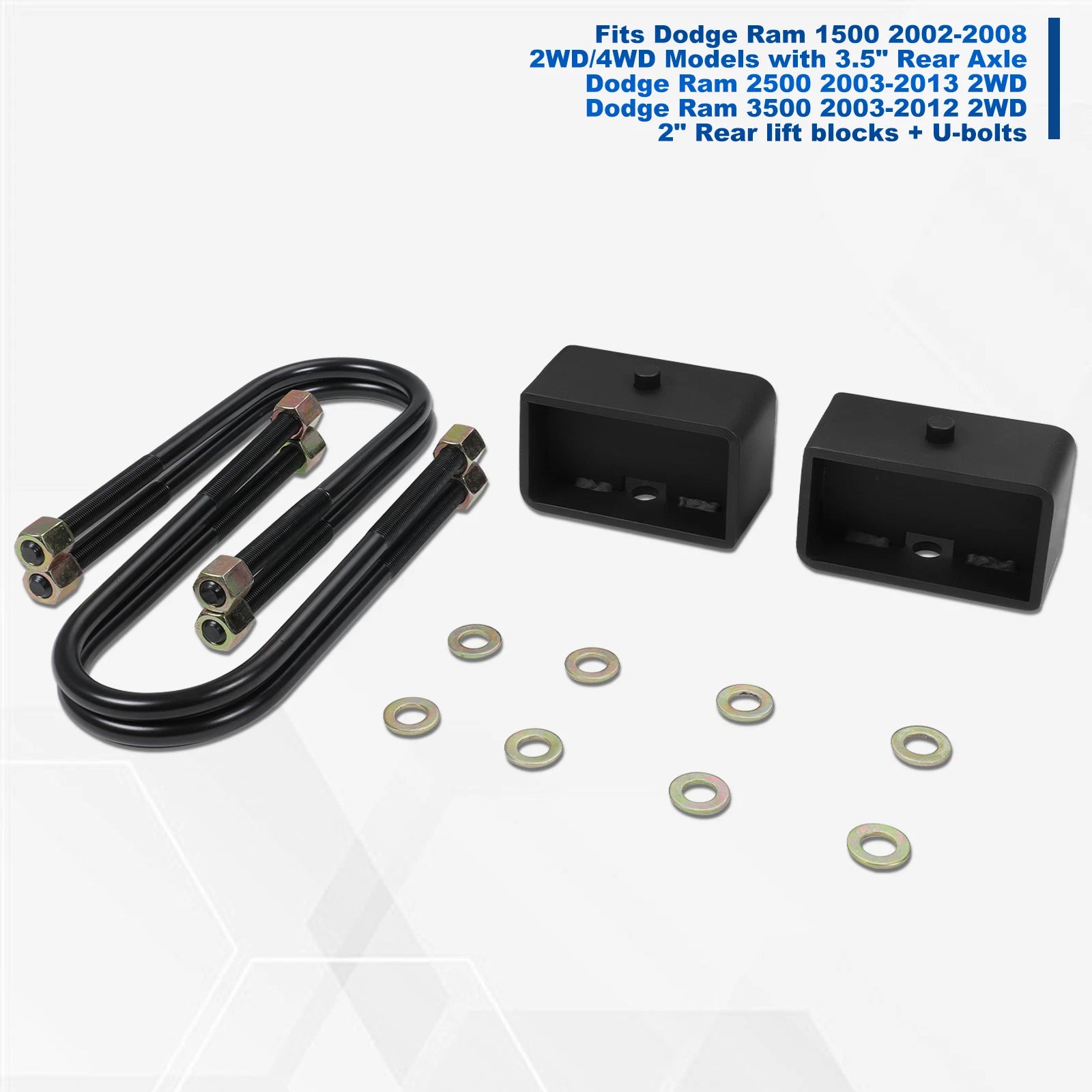 3" Steel Rear Block Leveling Lift Kit with U-Bolts for Dodge Ram 1500 2500 3500 (2002–2013)