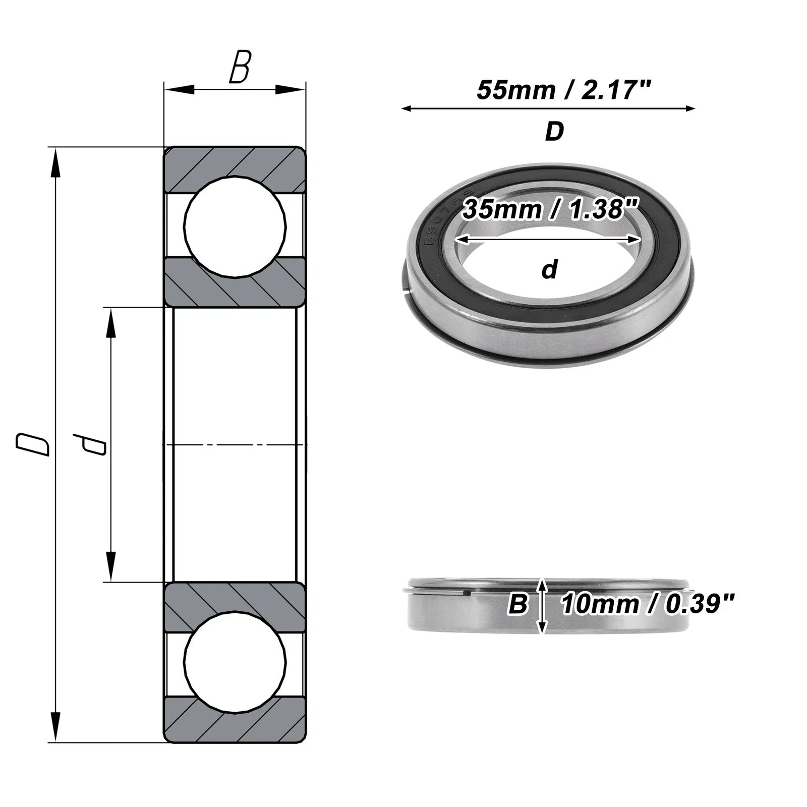 Deep Groove Ball Bearing 35x55x10mm for Scooter Skateboard (6907NR2RS)