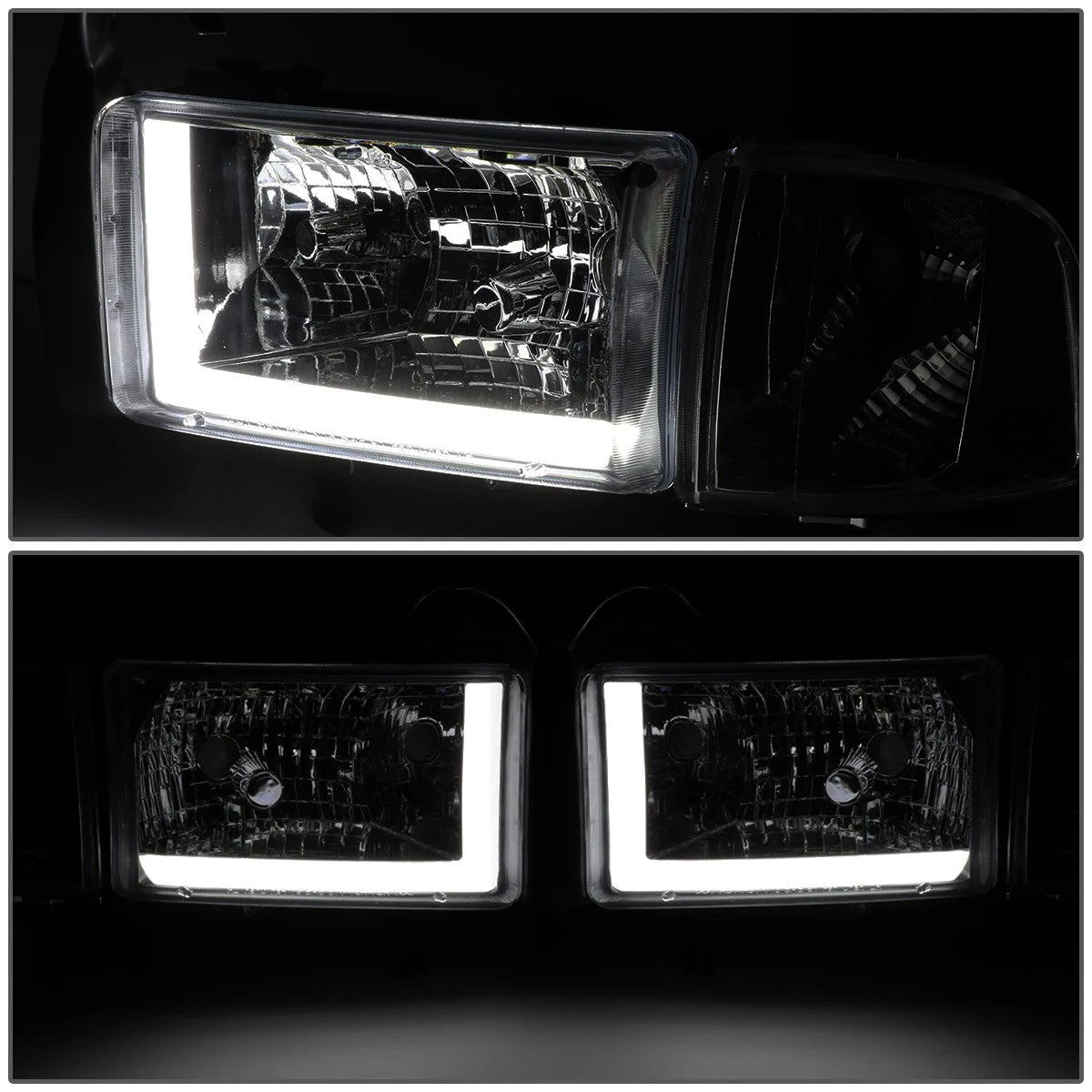 Smoked/Clear Corner LED DRL Headlight for RAM 1500 2500 3500 (1994–2002)