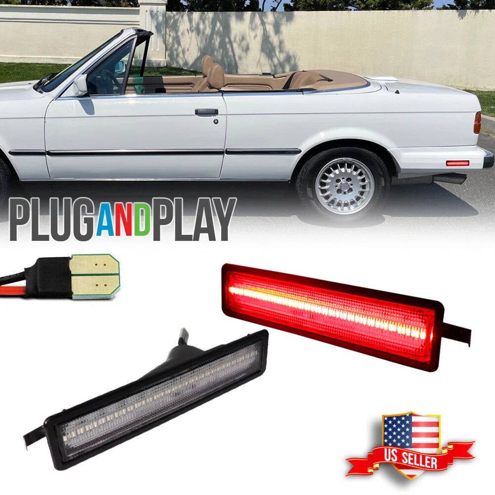 2X Clear Lens Red LED Rear Bumper Side Marker Lights for BMW E30 E34 (1982–1996)