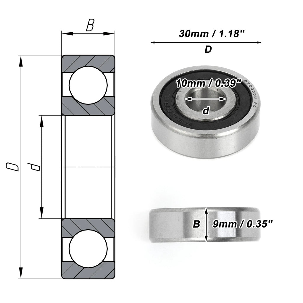 6200DDU Deep Groove Ball Bearing for Scooter Skateboard Wheel (P0 10x30x9mm)