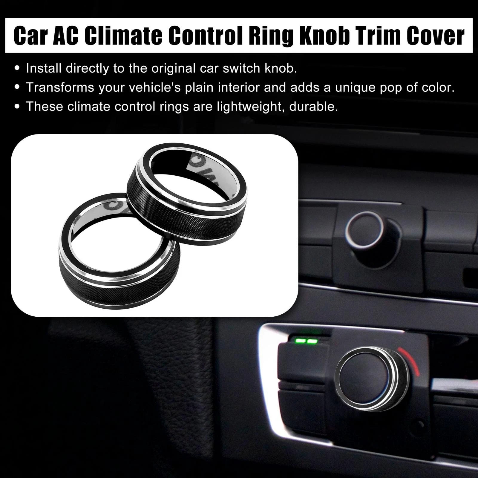 2X Black AC Climate Control Ring Knob Trim Cover for Toyota RAV4 (2019–2020)