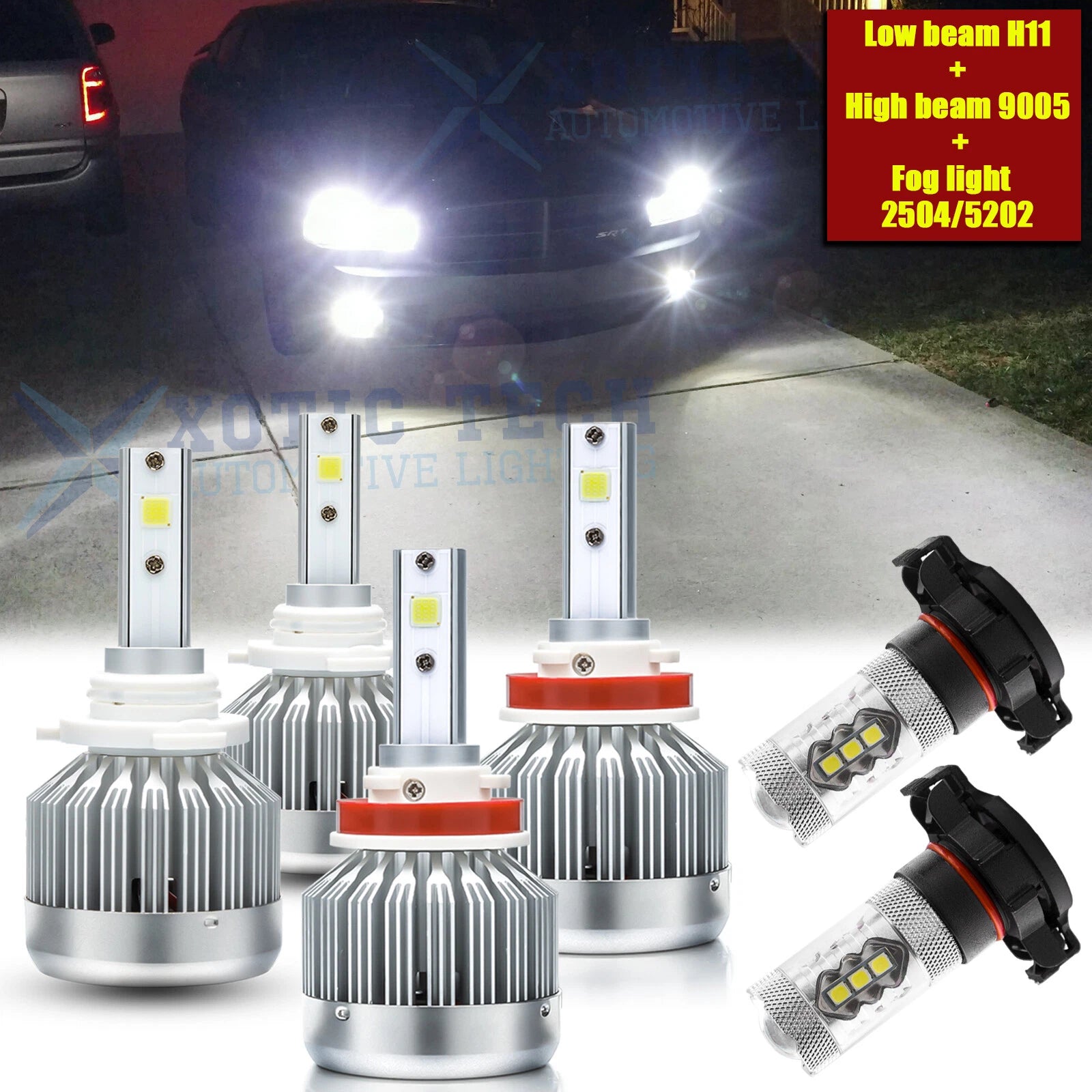 6000K White LED Headlight, Fog Light Bulbs Package for Dodge Durango (2011–2013)