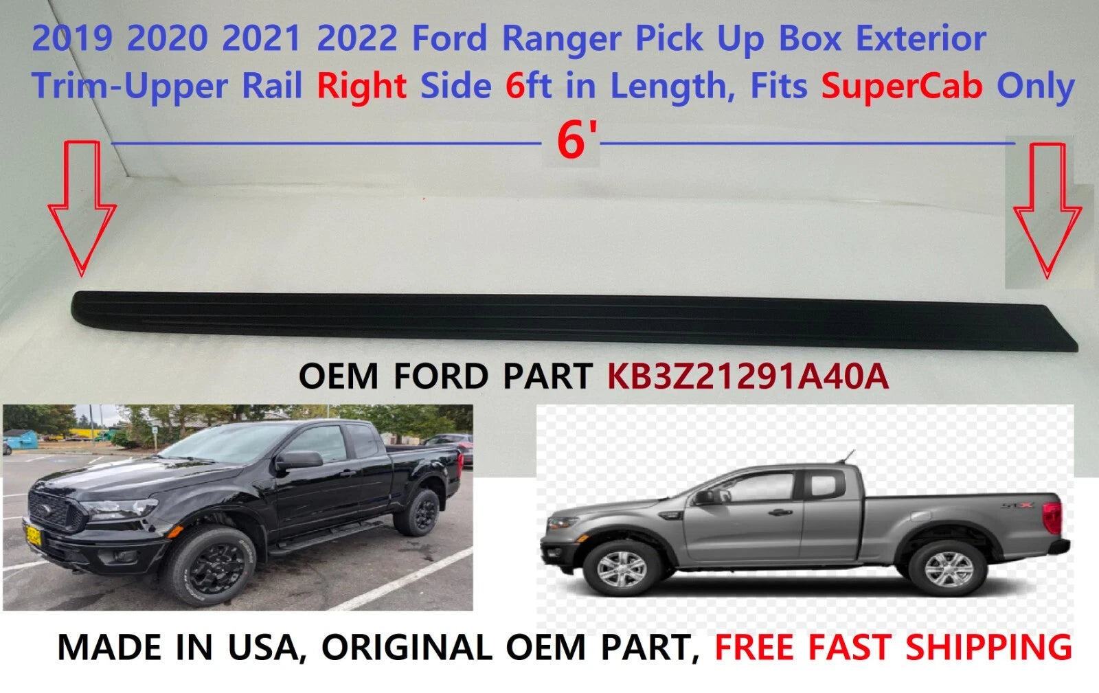 Upper Rail Trim for Ford Ranger (2019–2022) KB3Z21291A40A