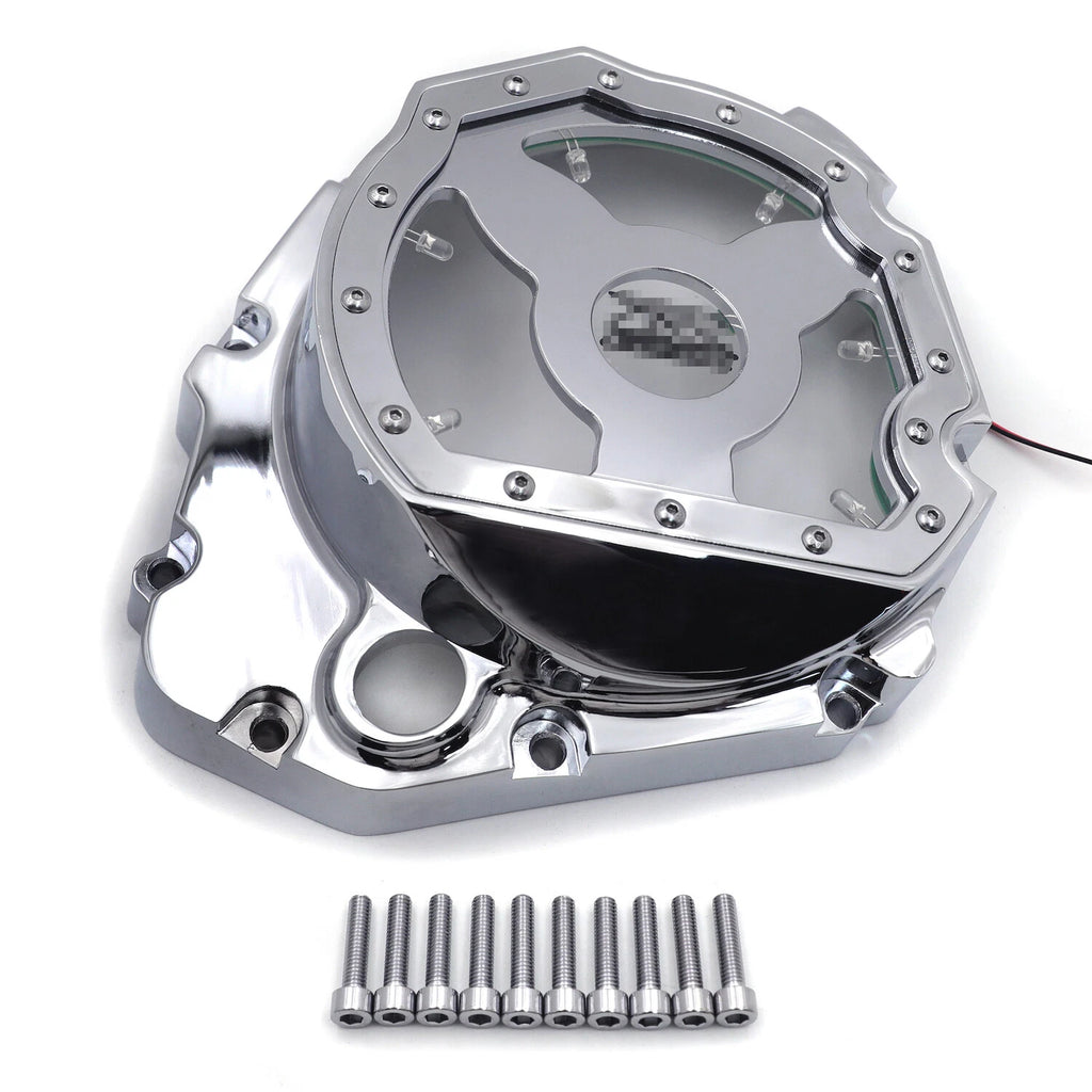 Blue LED Chrome Engine Clutch Cover for Suzuki GSXR 600 750 1000 (2001–2005)