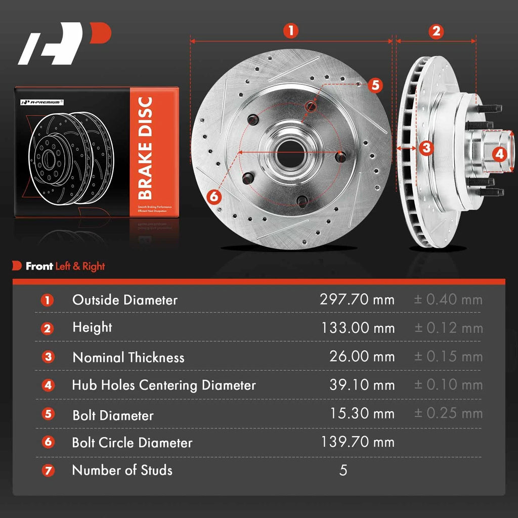 Front Drilled Brake Rotors for Ford F-150, E-150 Econoline (1994–2001)