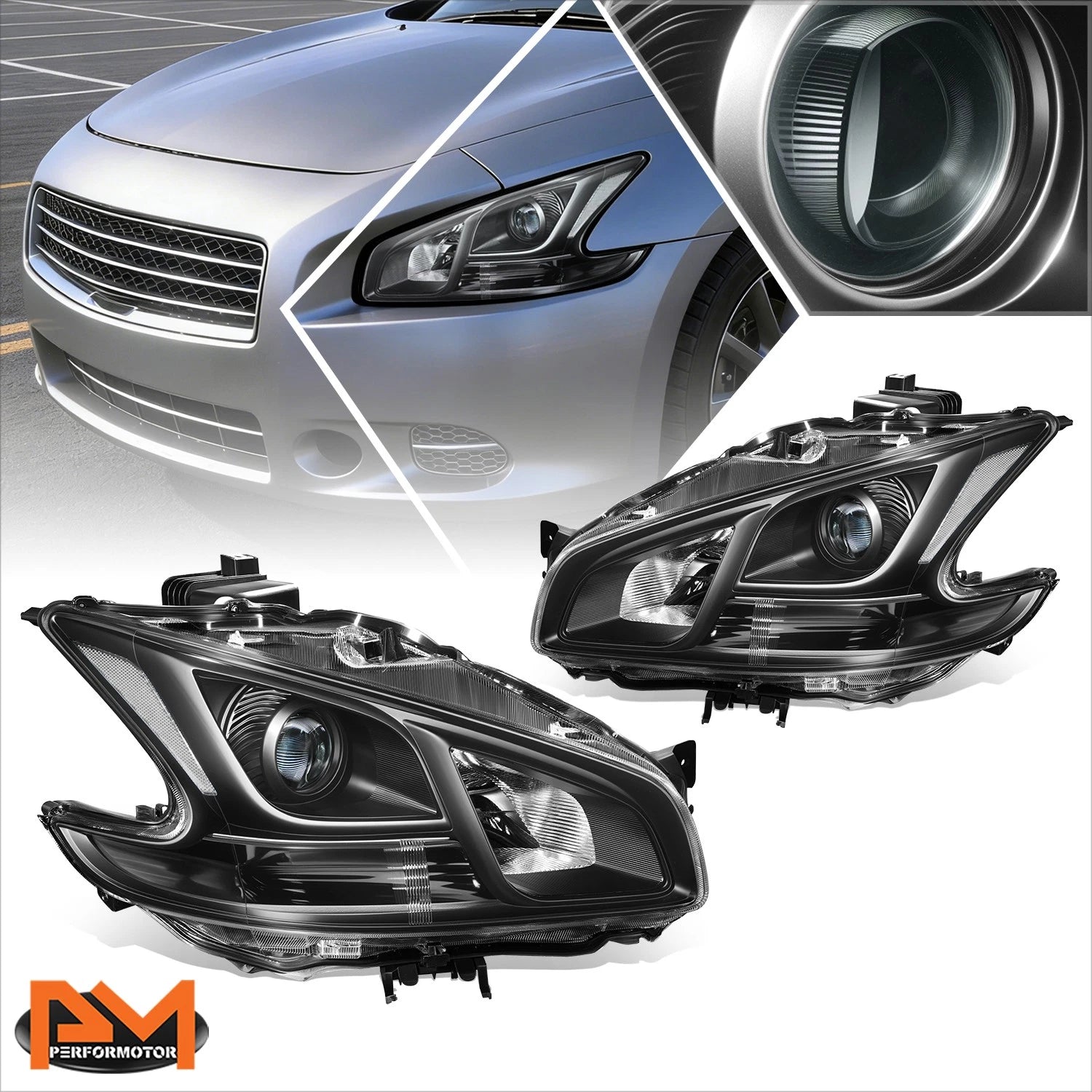 Projector Headlights for Nissan Maxima (2009–2014) - Black Housing