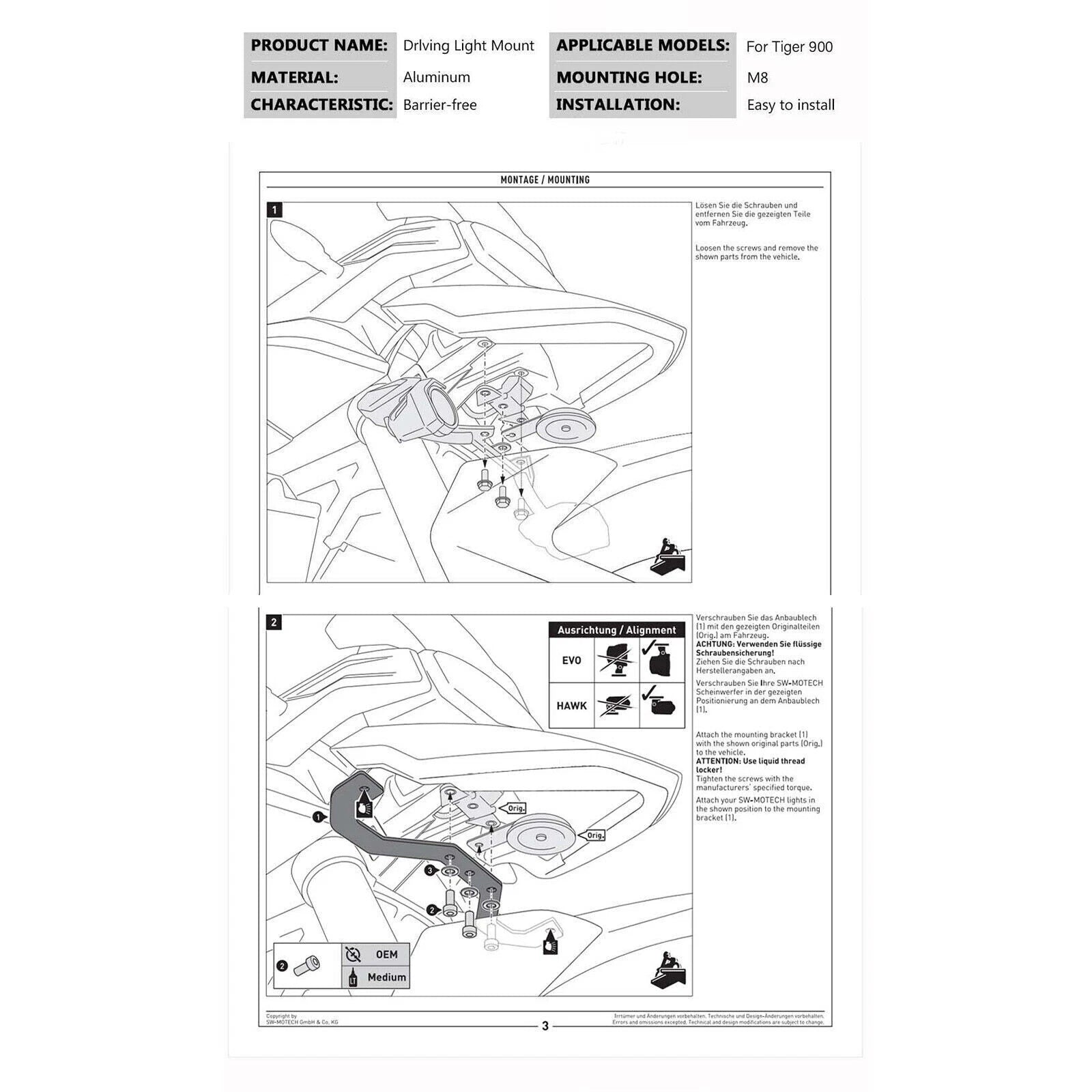 Fog Lamp Bracket for Tiger 900 (2020–2023)