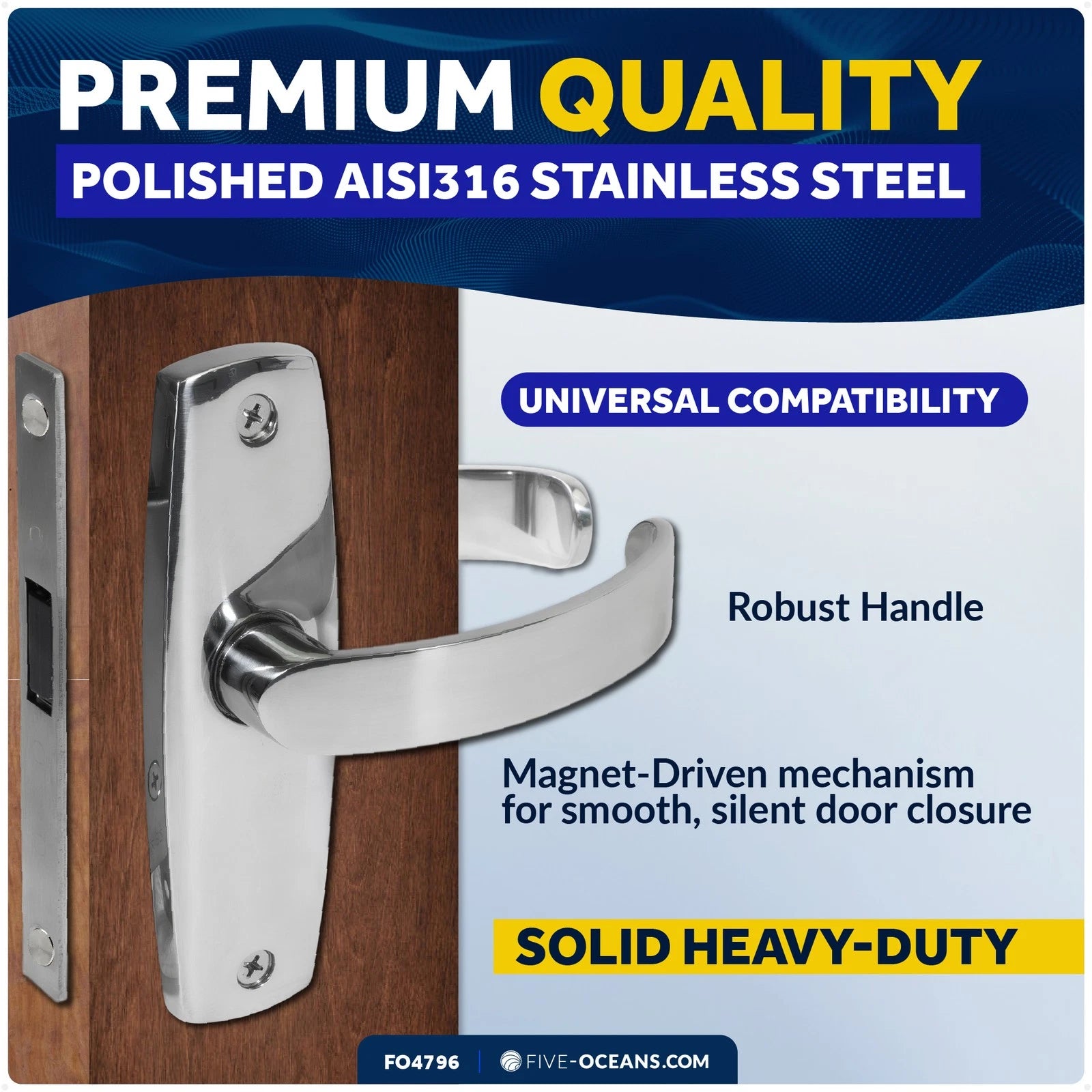 Stainless Steel Magnetic Door Latch Lock Set for 3/4" to 1-1/2" Thick Doors