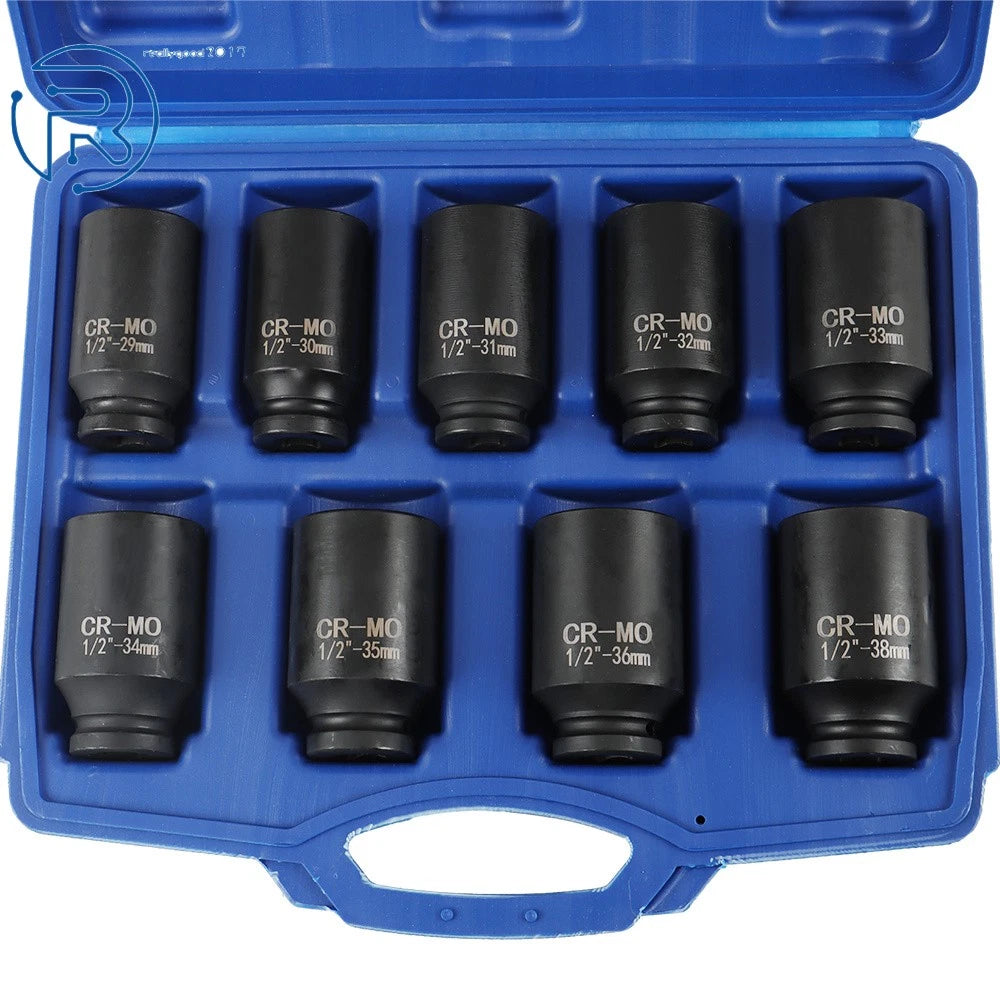 Set of 9 Deep Impact Socket Tools for Axle Hub Nut (1/2" Drive)