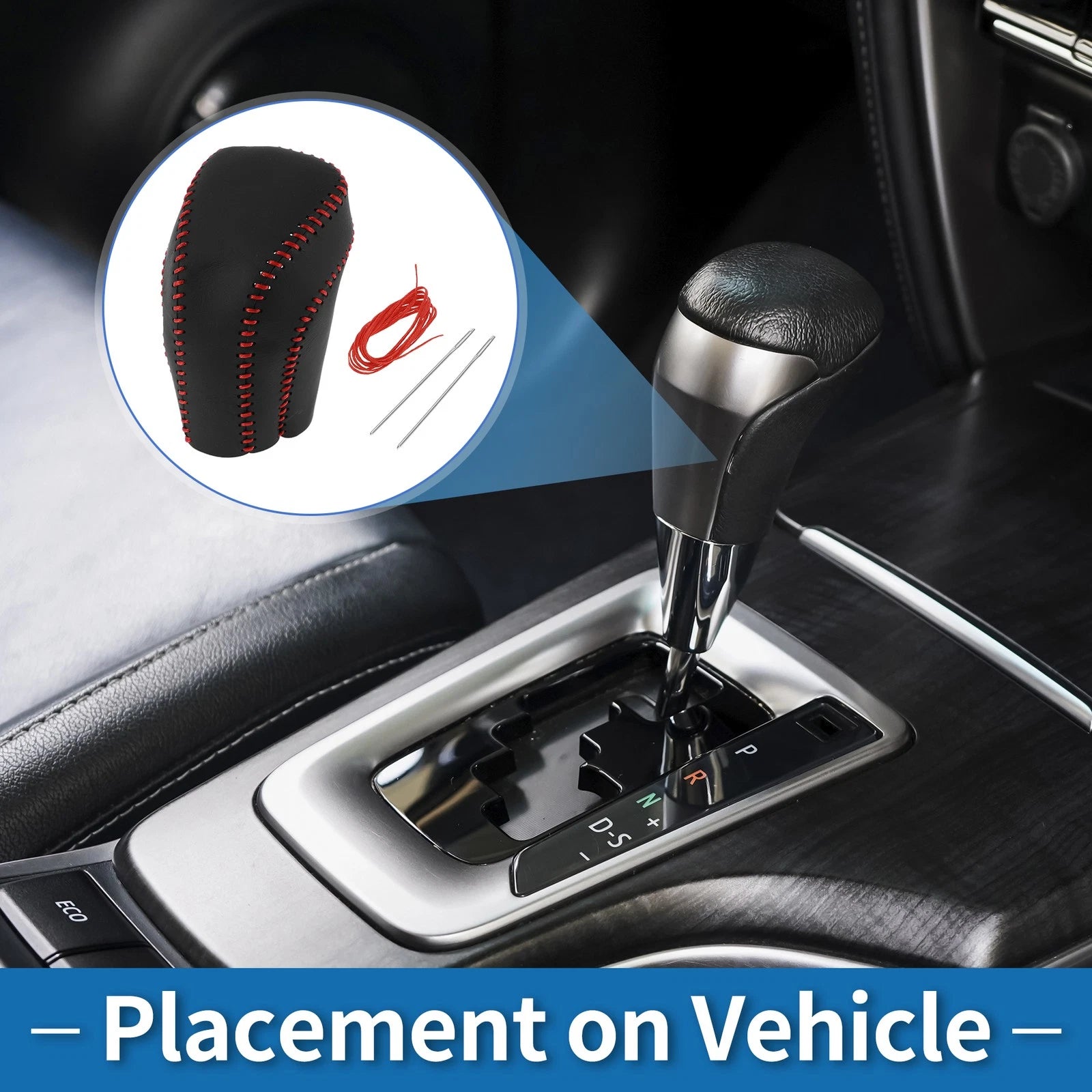 1 Pc Gear Shift Knob Cover for Toyota Camry (2018–2024) Black Red Faux Leather