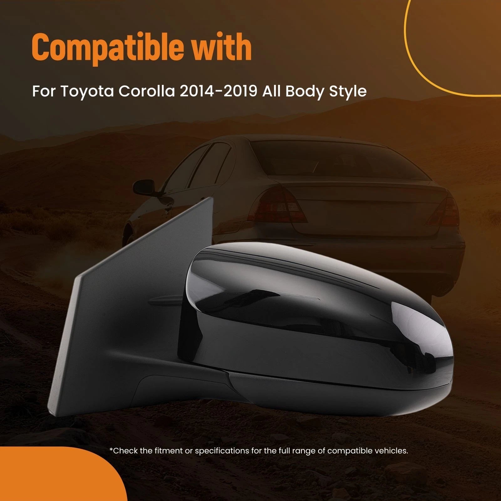 Side Mirror Pair for Toyota Corolla (2014–2019) TO1320293 TO1321293 Black