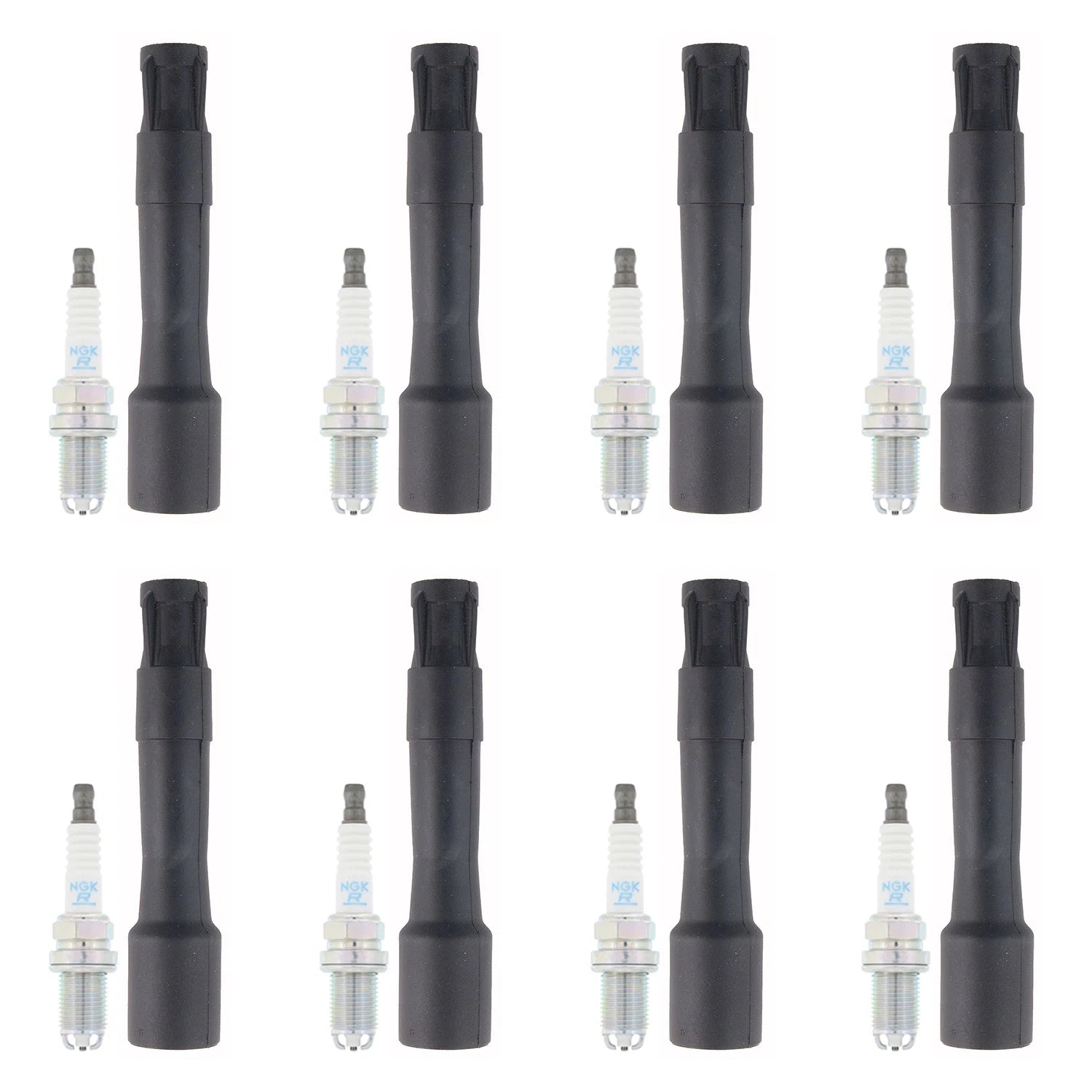 Set of 8 NGK Standard Spark Plugs & Coil Boots for BMW E39 540i E38 740i E31 840 E53 X5