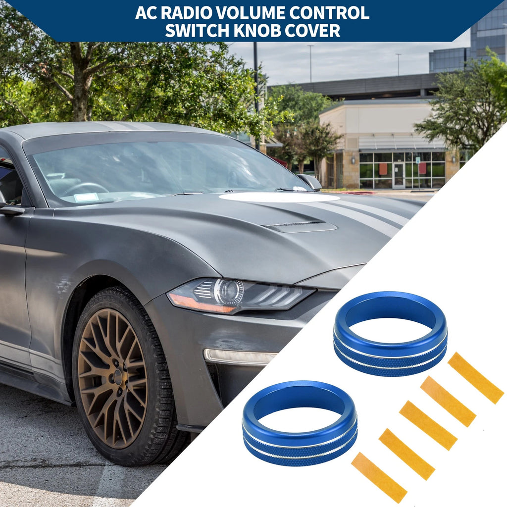 2X Media Radio Audio Tune Switch Knob Cover for Ford Mustang (2015–2021) Blue