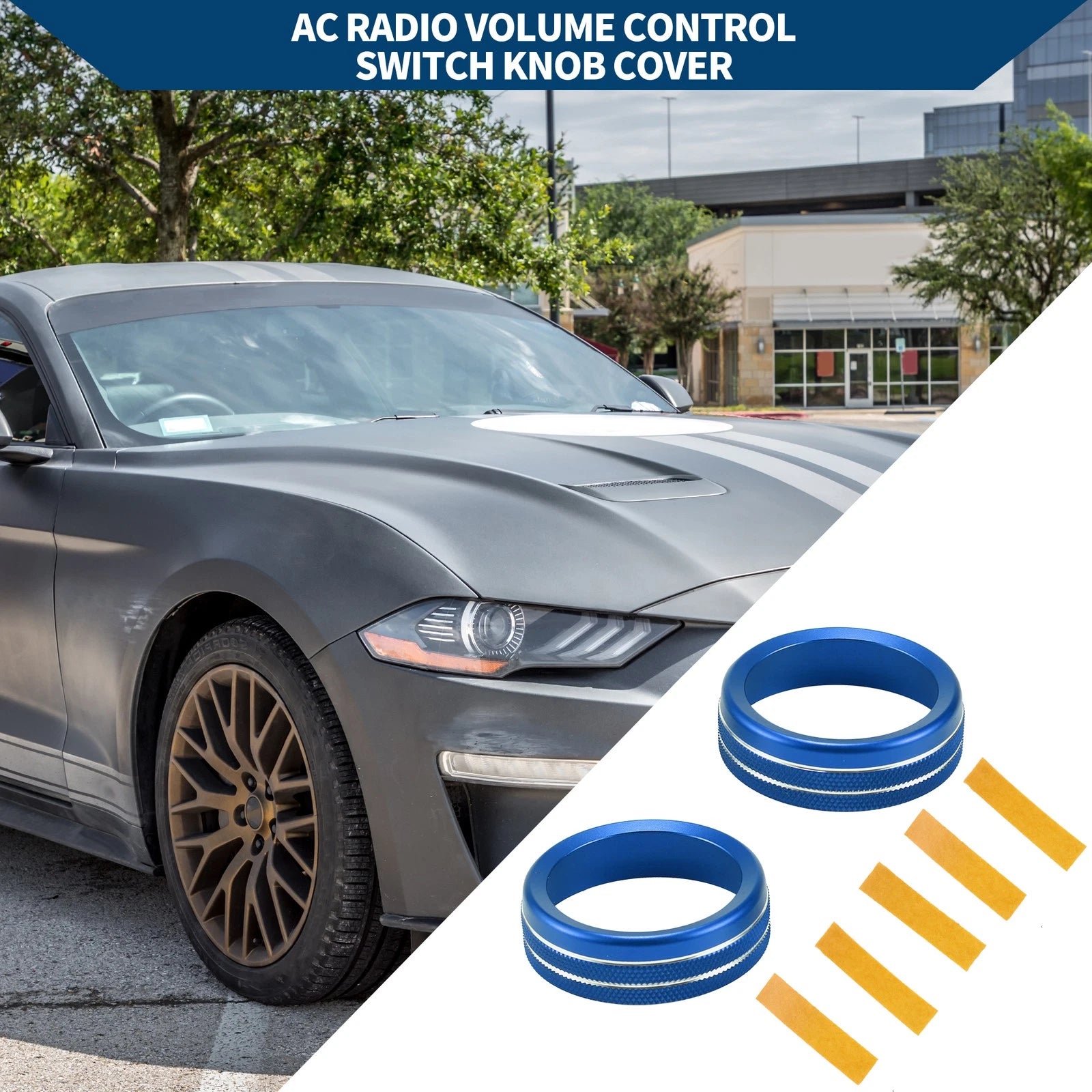 2X Media Radio Audio Tune Switch Knob Cover for Ford Mustang (2015–2021) Blue