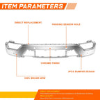 Front Bumper Face Bar for Ford F-150 (2021–2023) w/Park Sensor & Fog Light Holes Chrome