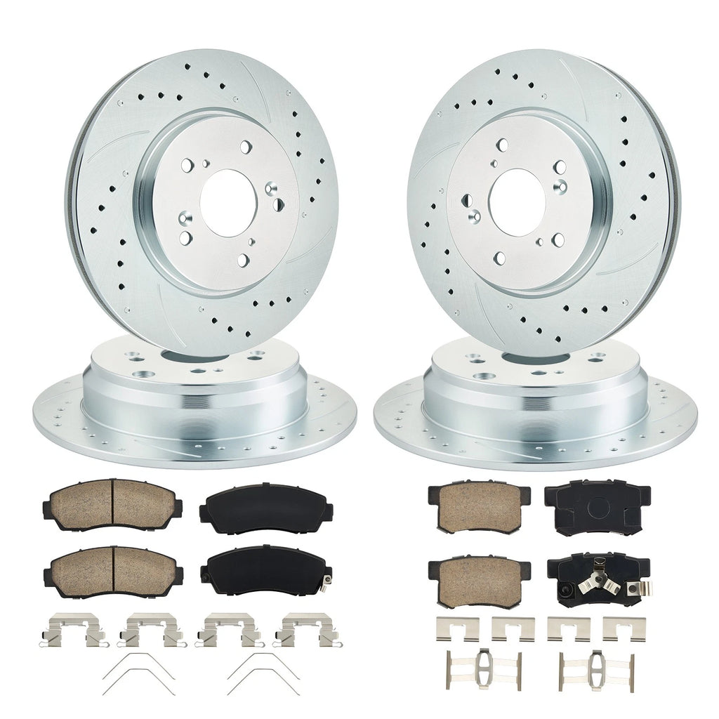 Front & Rear Drilled Rotors for 2012–2014 Honda CR-V 2.4L Ceramic Pads