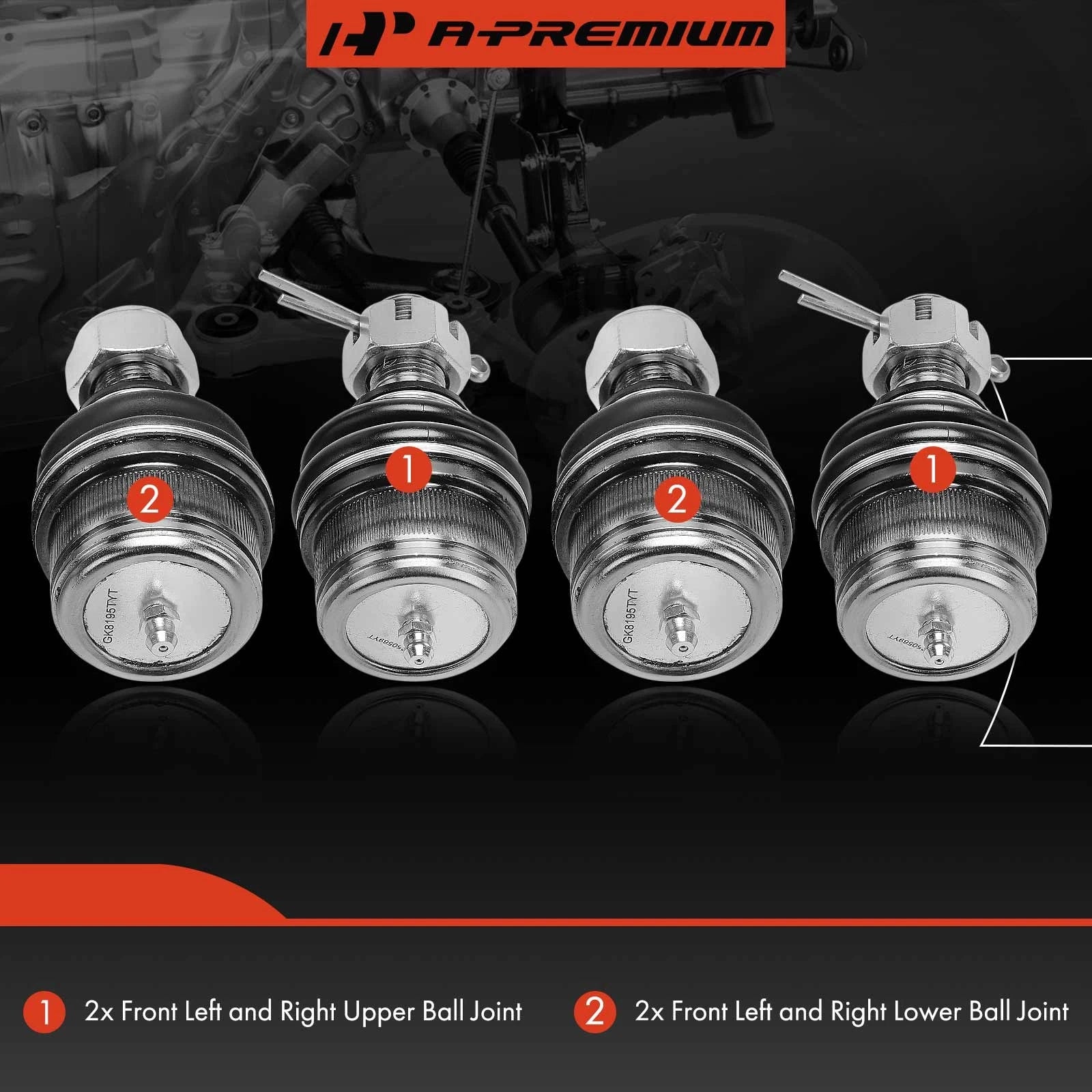 Set of 4 Front Lower & Upper Suspension Ball Joints for Chevy K5 Blazer