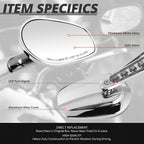 Chrome Oval LED Signal Side View Mirrors for Universal Naked Bike Cruiser