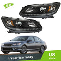 Driver & Passenger Headlights for Honda Accord (2013–2015) Black Housing Clear