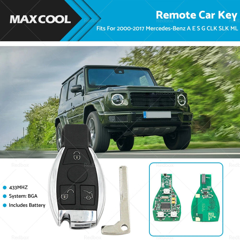 3 Buttons Remote Key Fob 433MHz BGA Chip for Mercedes Benz (2000–Present)