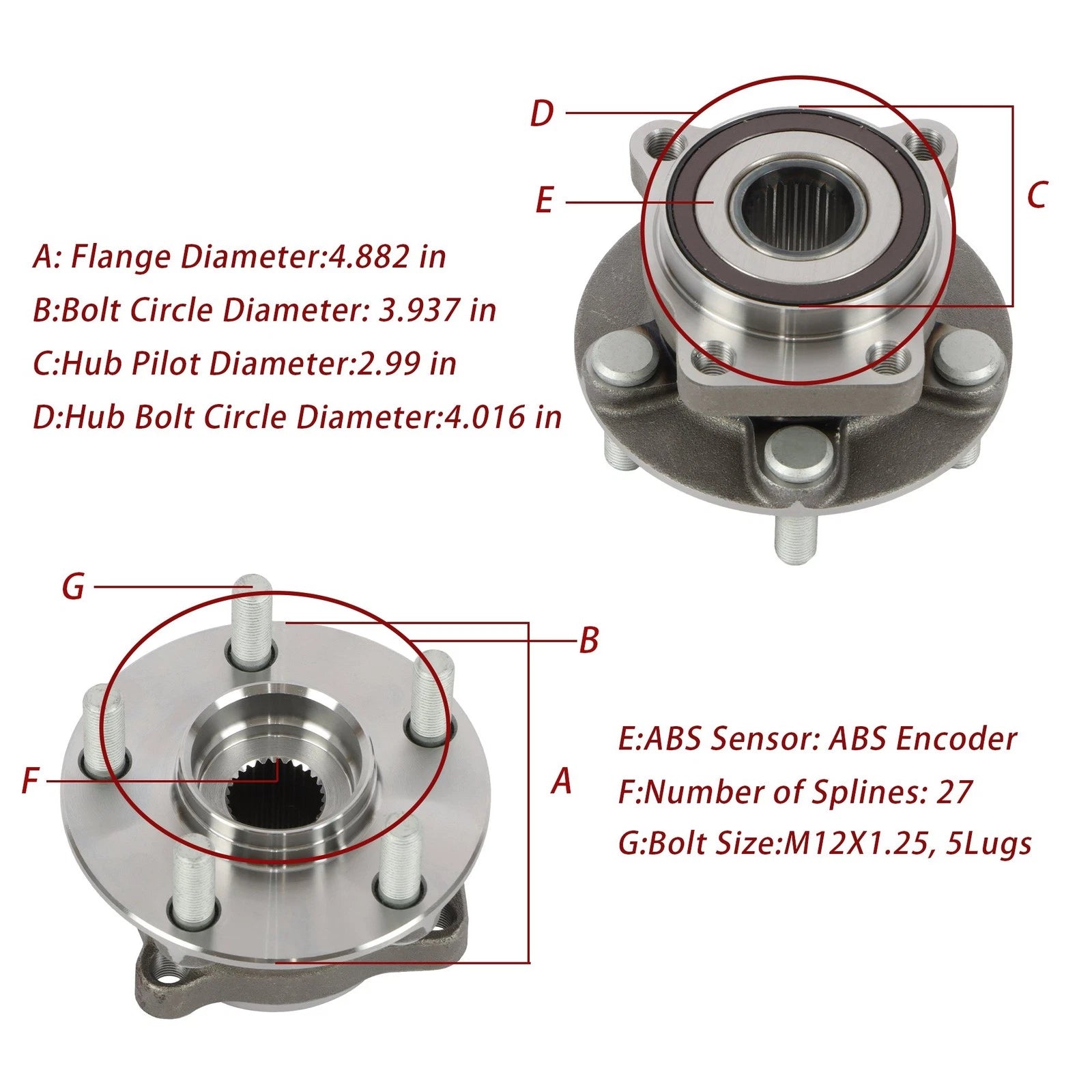 Front Wheel Bearing and Hub Assembly for Subaru Outback Legacy (2005â2014)