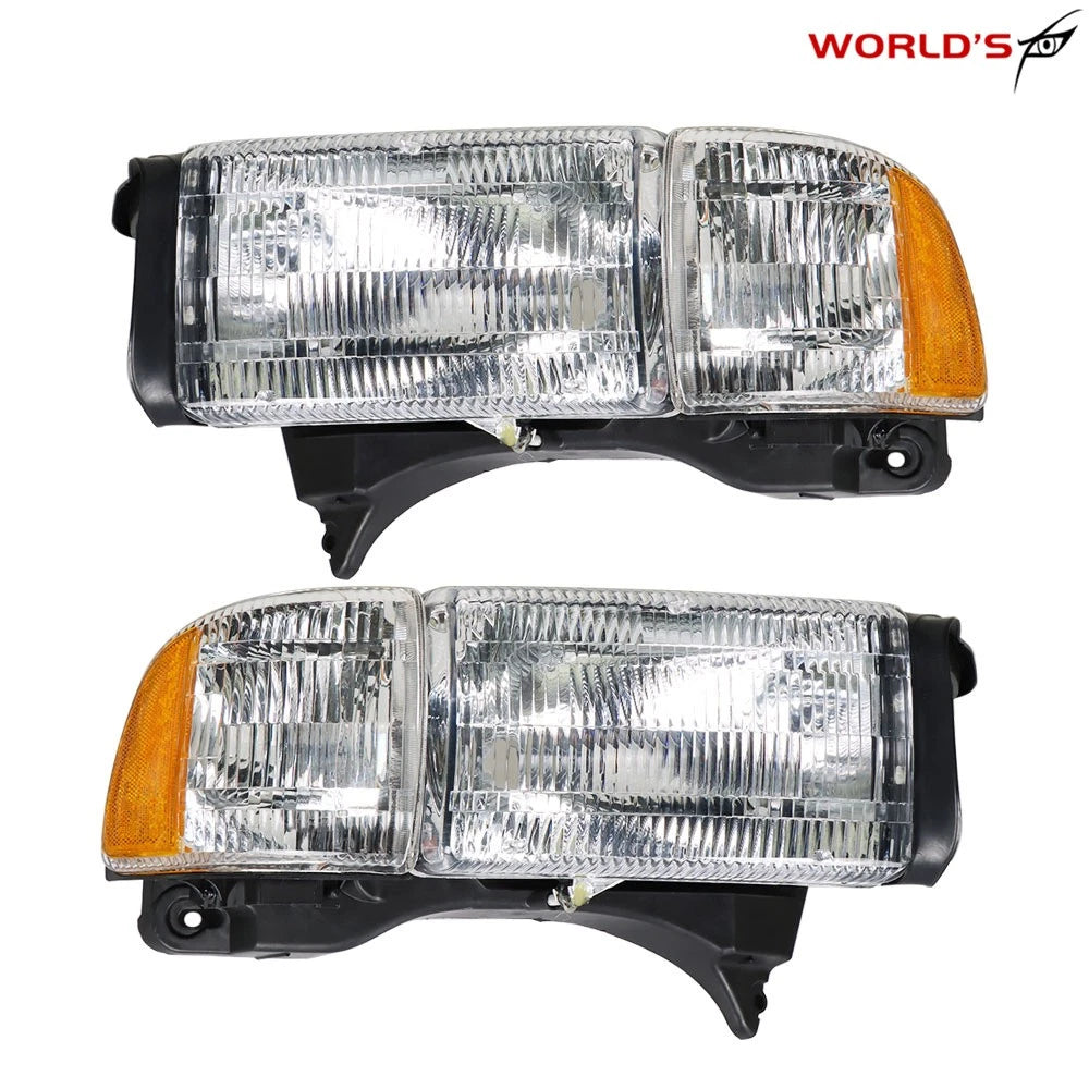 Headlight Set for Dodge Ram (1994–2002) Crystal Fresnel Lens Chrome