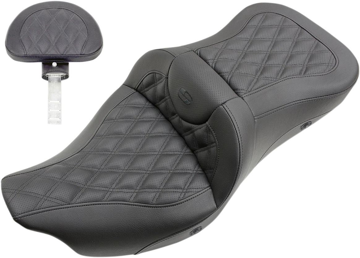 SADDLEMEN Roadsofa Seat for Motorcycle (Heated, Full Lattice Stitch, Black)
