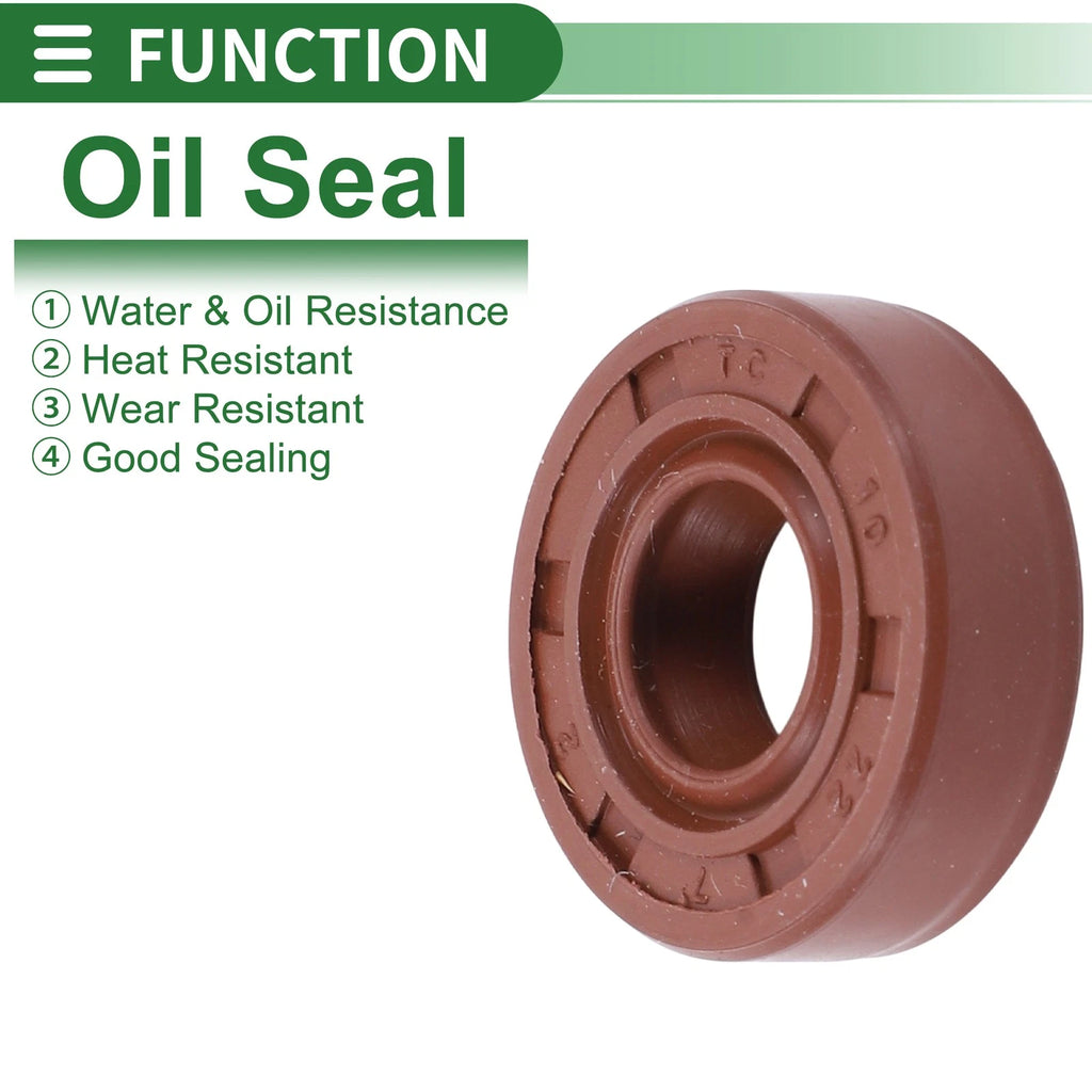 Set of 5 Oil Seals 10x22x7mm for Rotary Shaft (Fluorine Rubber)