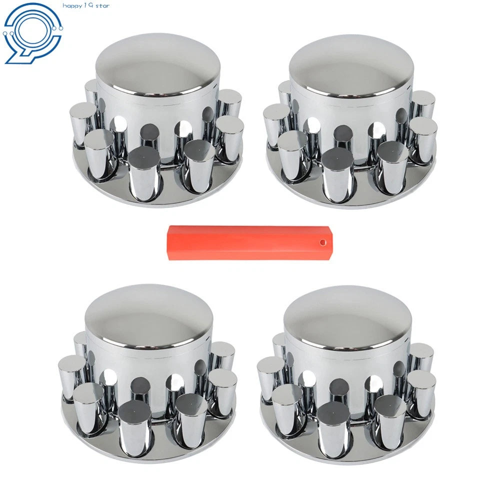 Set of 4 Chrome Rear Wheel Axle Covers for Semi Truck