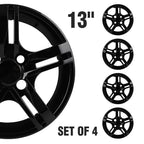 Set of 4 Wheel Hub Caps for R13 Tire & Steel Rim Black