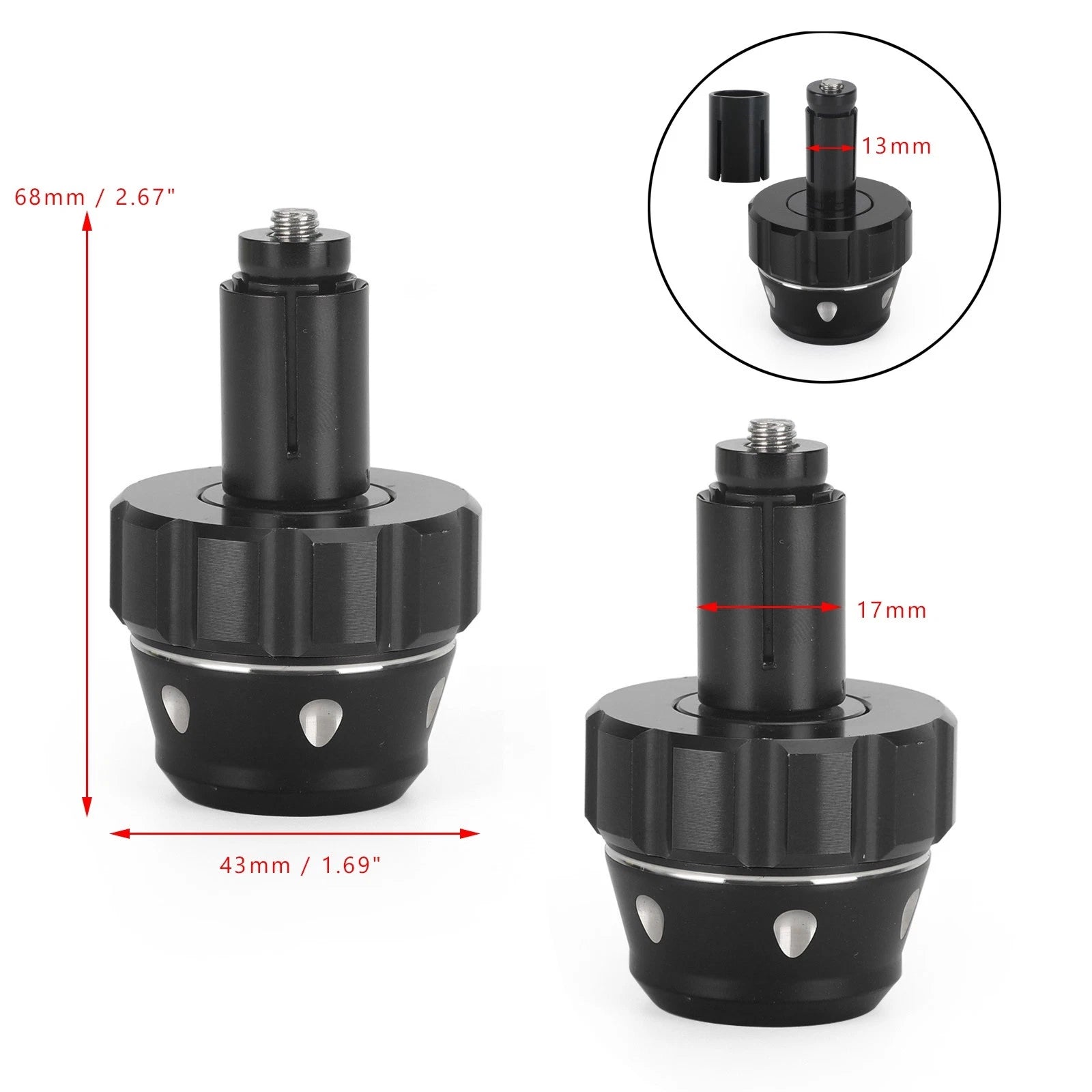 CNC Aluminum Handlebar End Weights for Motorcycle (13-18mm Inner, Black)