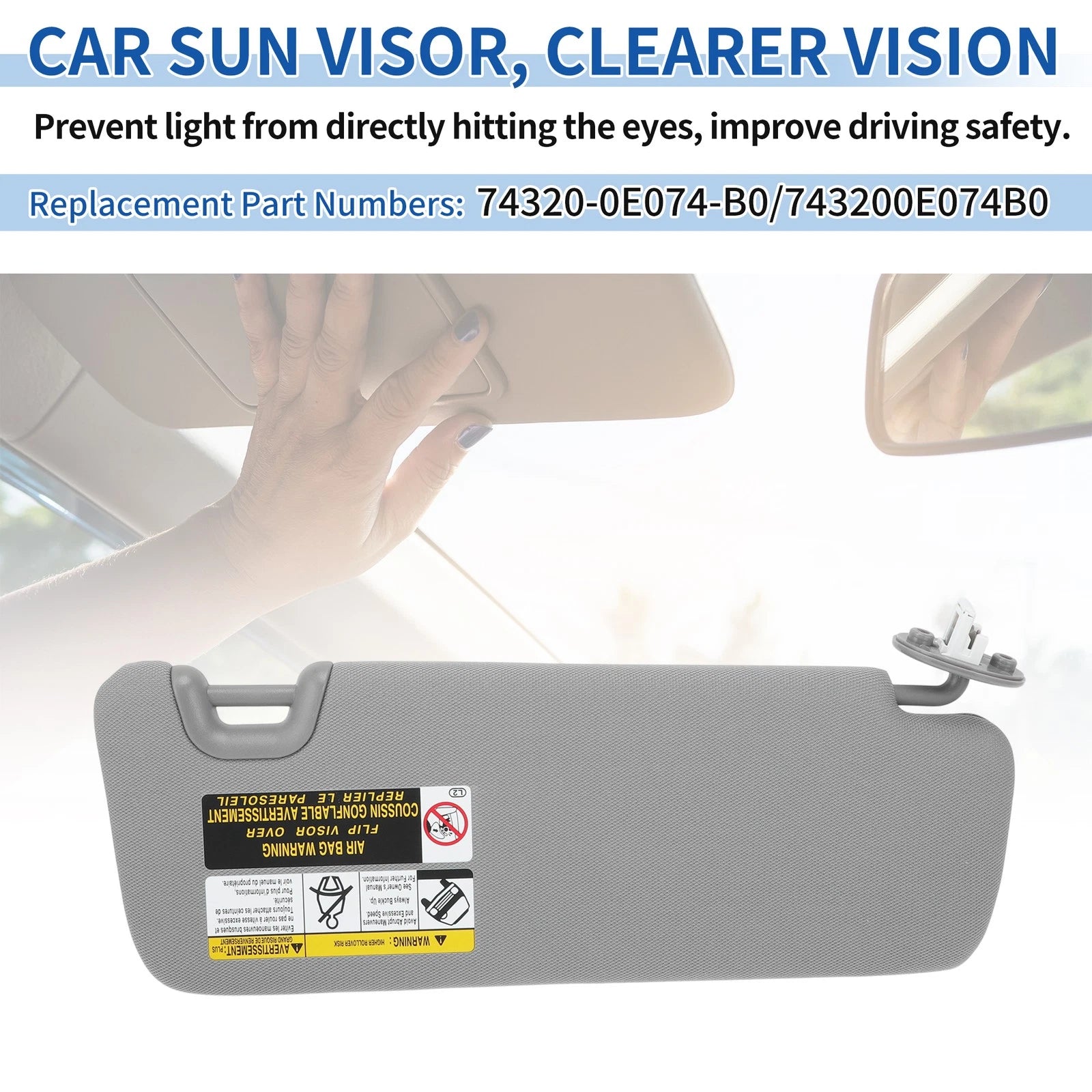 Left Side Sun Visor for Toyota Highlander (2014–2016, 2019) No. 743200E074B0 Gray