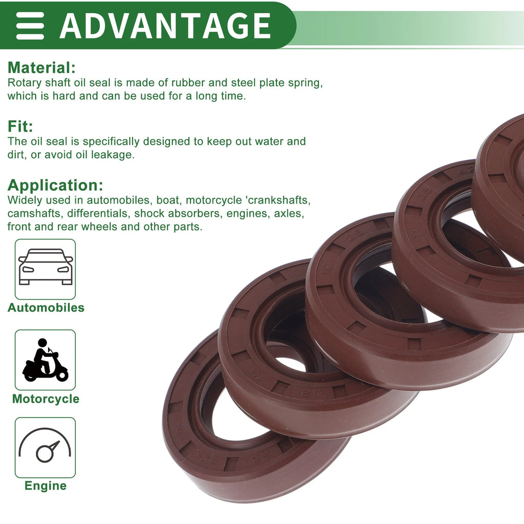 Set of 5 Oil Seal Rotary Shaft Seal FKM Rubber 25x42x10mm