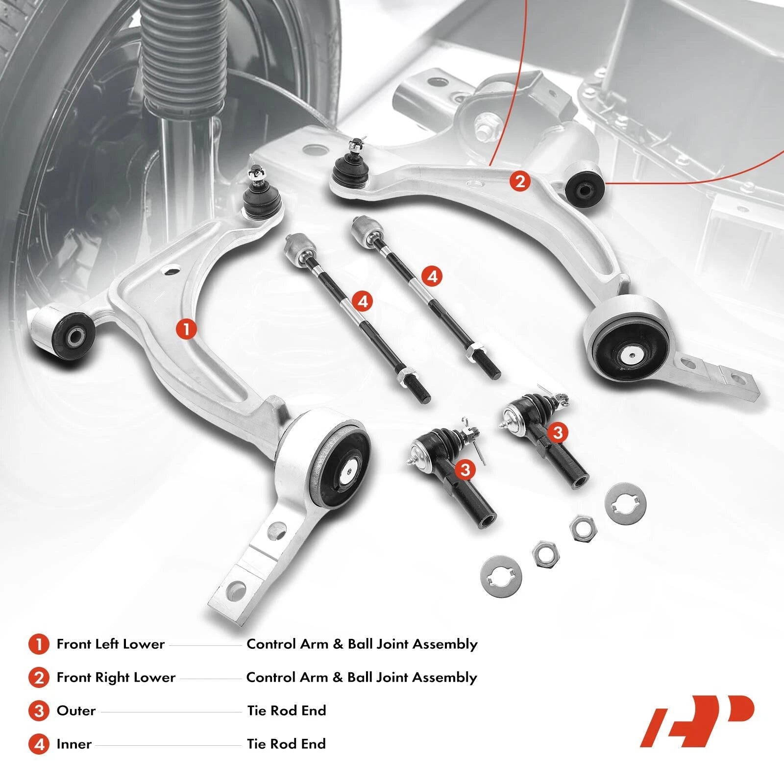 6X Front Control Arm Ball Joint Tie Rod End for Nissan Altima (2002–2004)