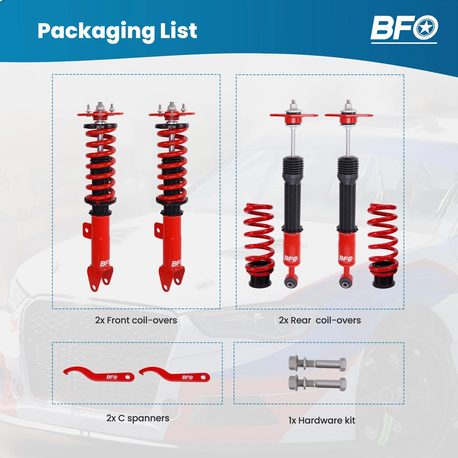 BFO Adjustable Coilovers for Dodge Charger Challenger SRT8 (2006–2023)